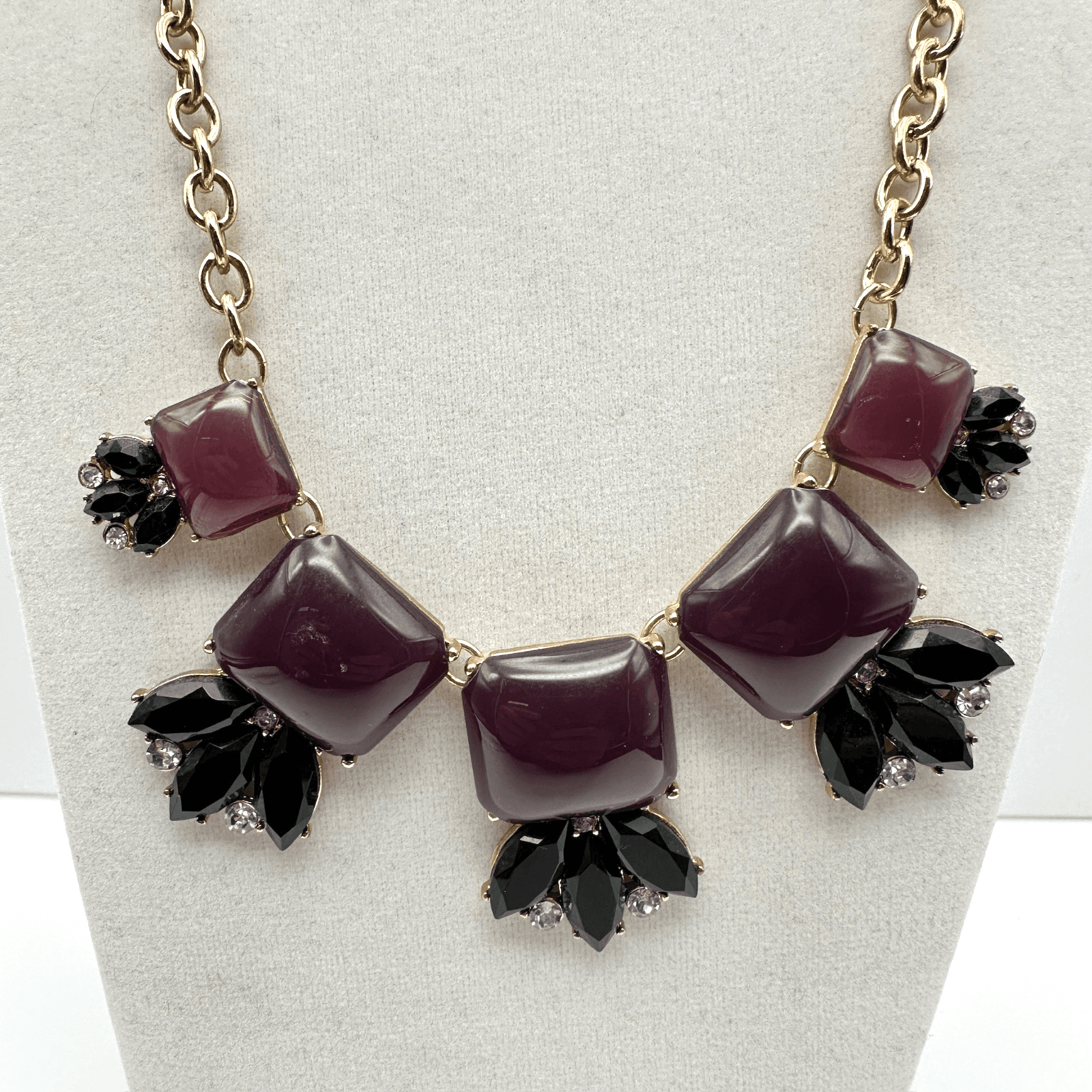 Vintage 90s Gold Tone Purple Black Necklace Collar Statement Fashion Jewelry Y2K - Image 1