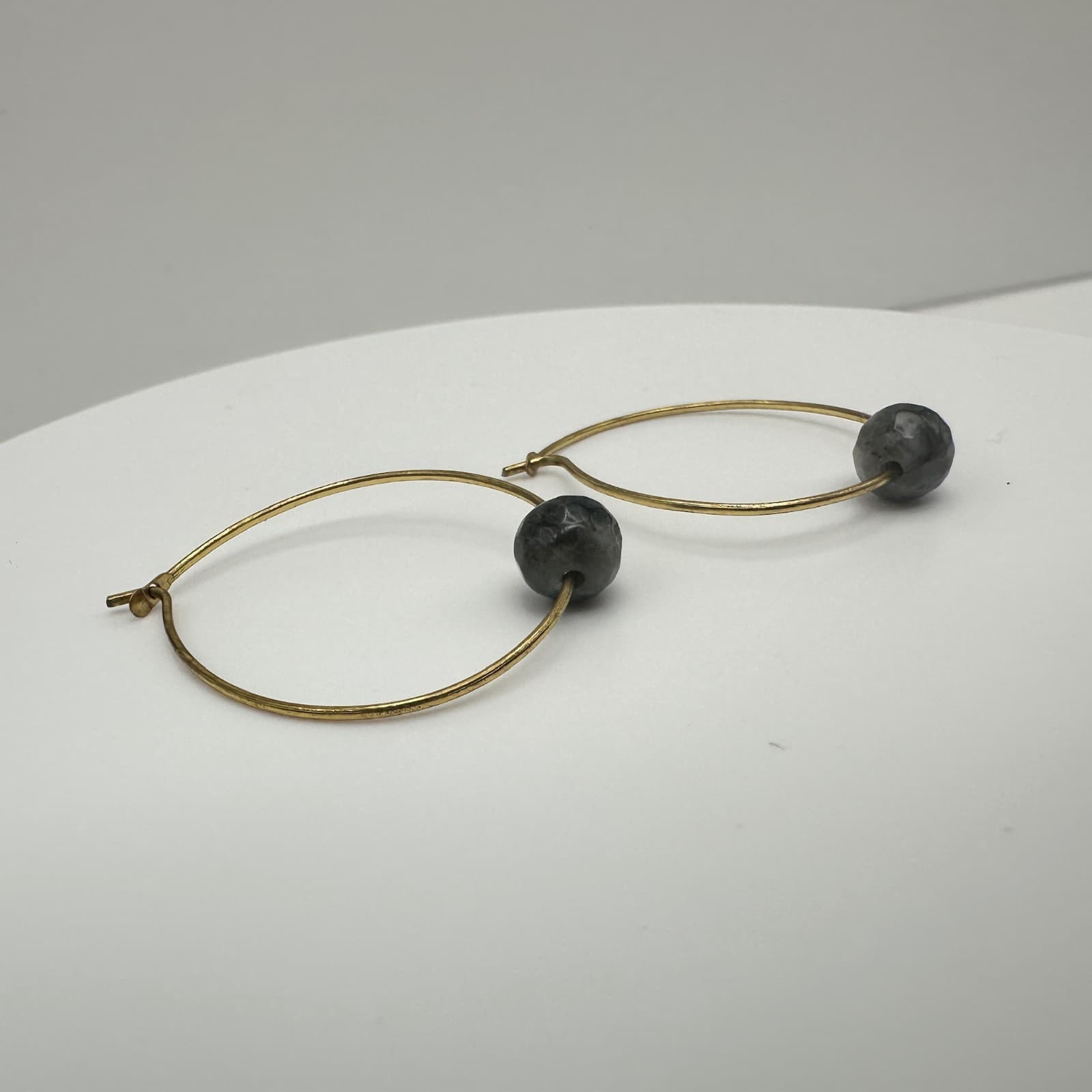 Vintage 90s Gold Tone Faceted Labradorite Stone Bead Hoop Earrings Women's - Thumbnail 3