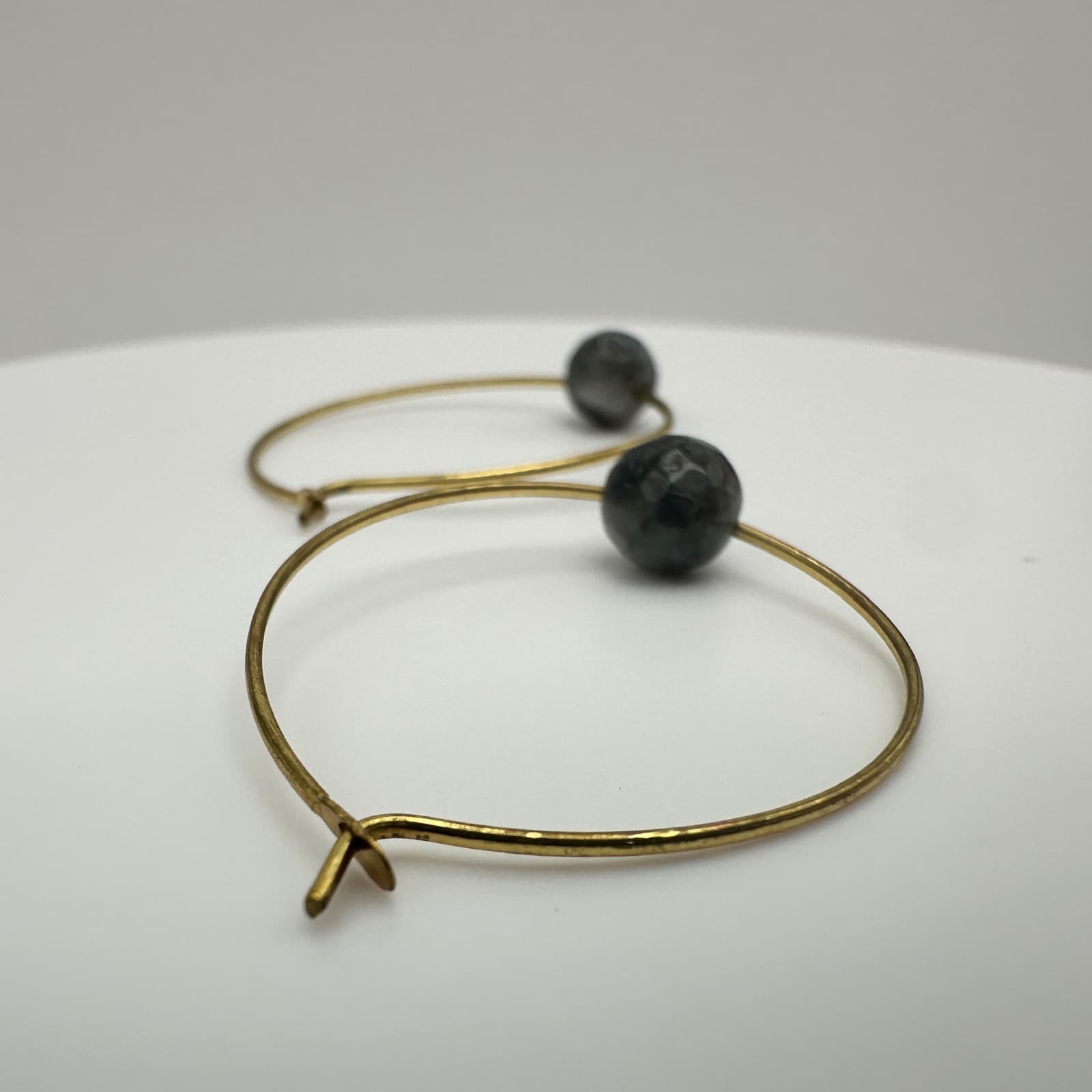 Vintage 90s Gold Tone Faceted Labradorite Stone Bead Hoop Earrings Women's - Thumbnail 4