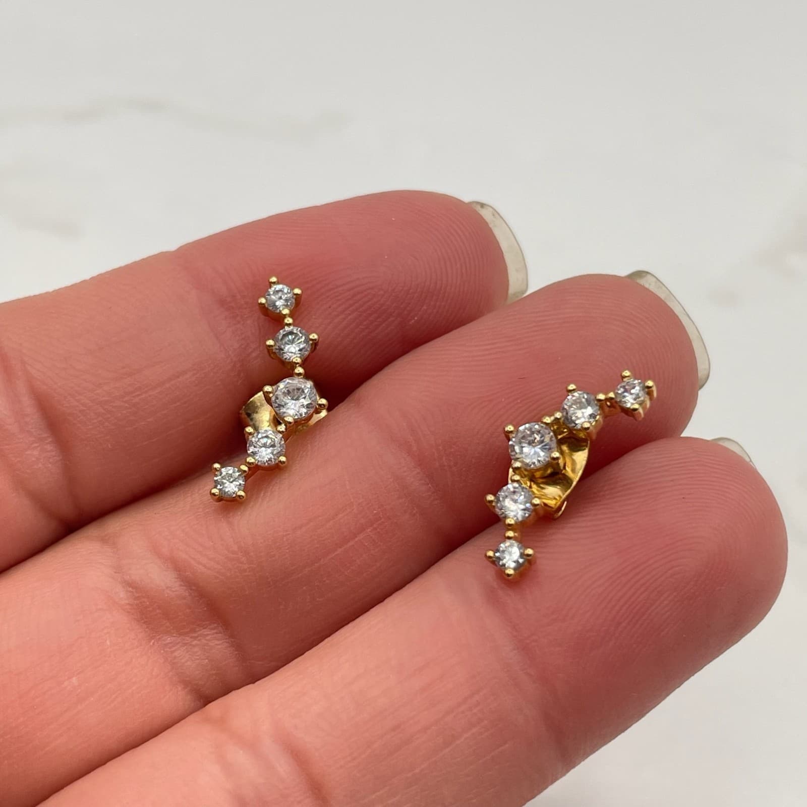 Vintage Gold Tone Cluster Climber Stud Earrings with Rhinestone Butterfly - Thumbnail 3