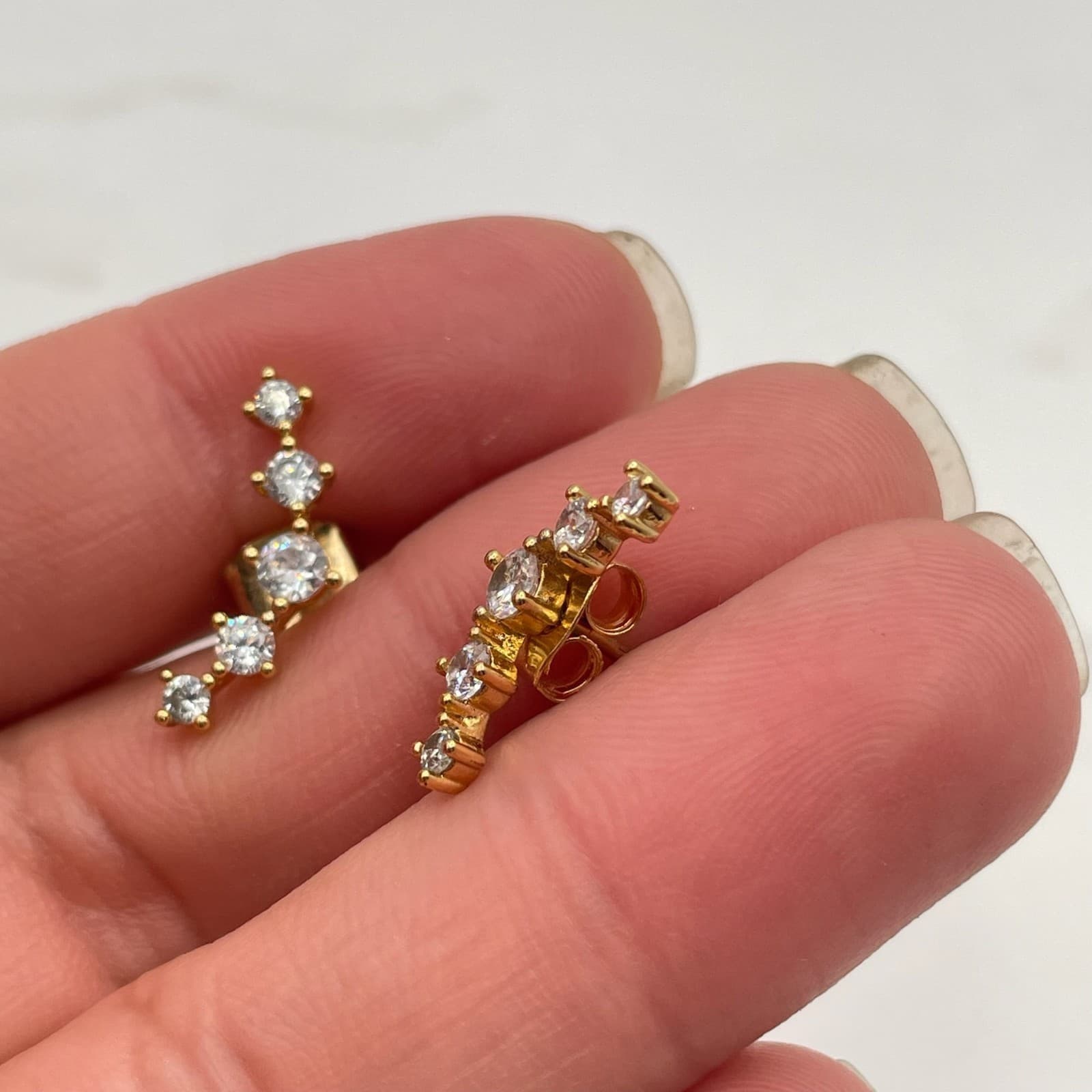 Vintage Gold Tone Cluster Climber Stud Earrings with Rhinestone Butterfly - Thumbnail 4