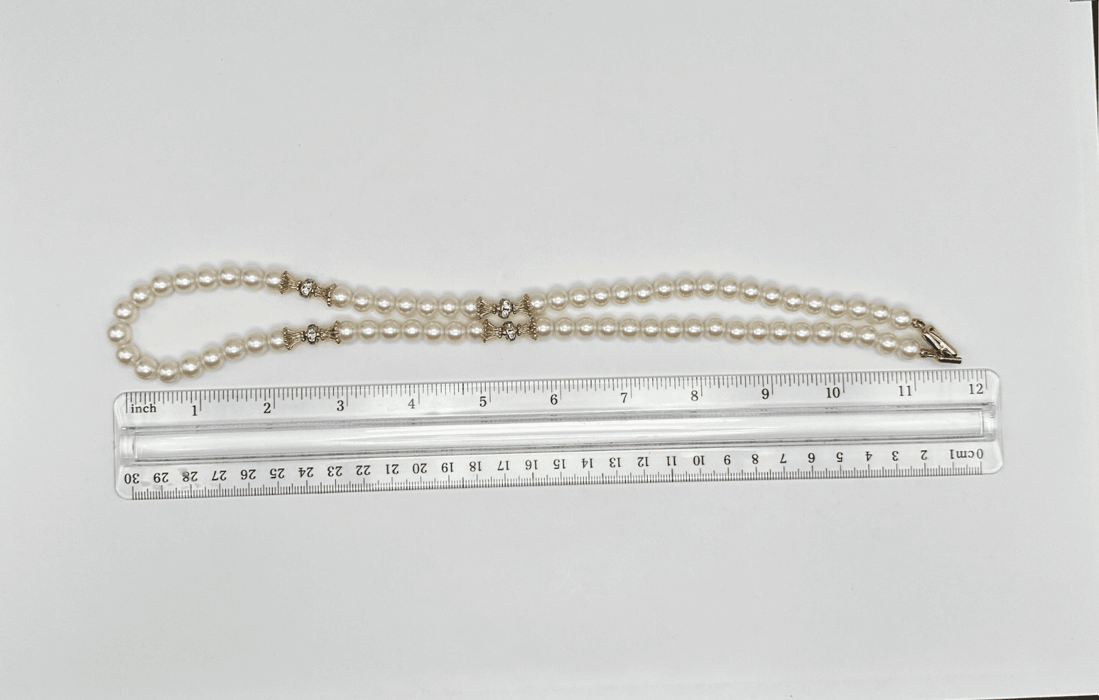 Vintage Faux Pearl Gold Tone Decorative Spacer Zirconia Bead Necklace Jewelry - Thumbnail 7