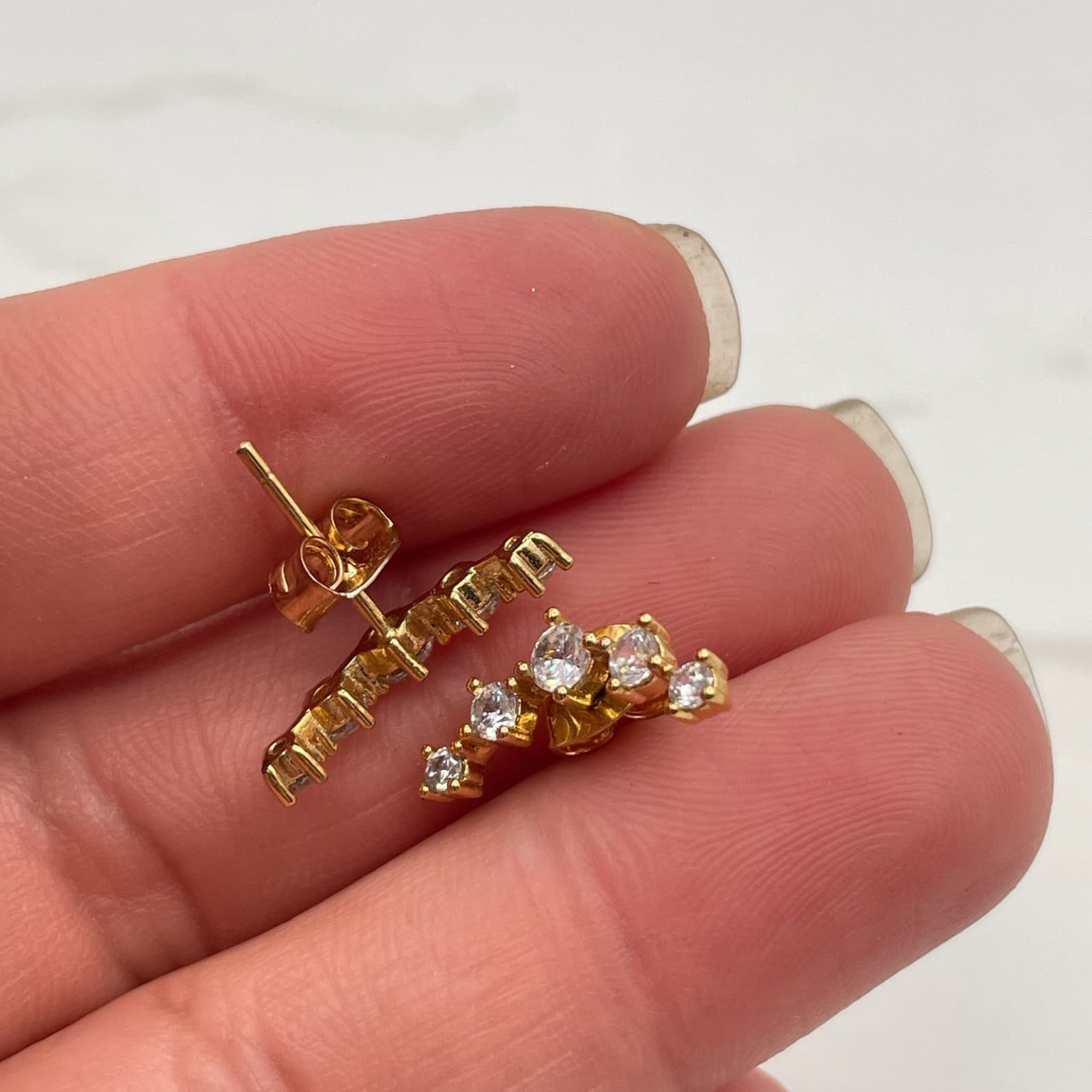 Vintage Gold Tone Cluster Climber Stud Earrings with Rhinestone Butterfly - Thumbnail 5