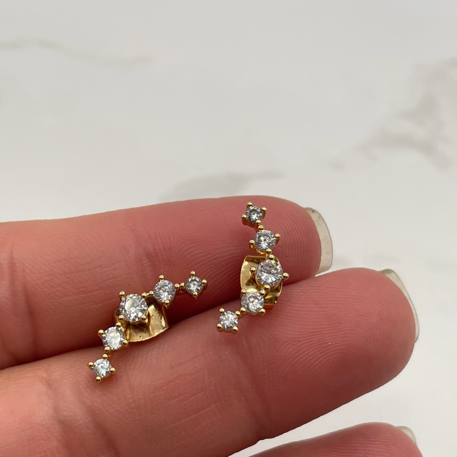 Vintage Gold Tone Cluster Climber Stud Earrings with Rhinestone Butterfly - Thumbnail 6