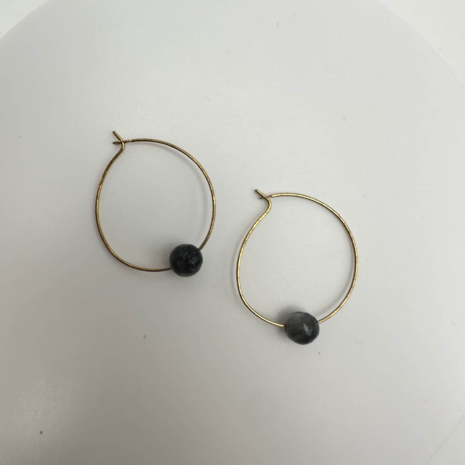 Vintage 90s Gold Tone Faceted Labradorite Stone Bead Hoop Earrings Women's - Thumbnail 2