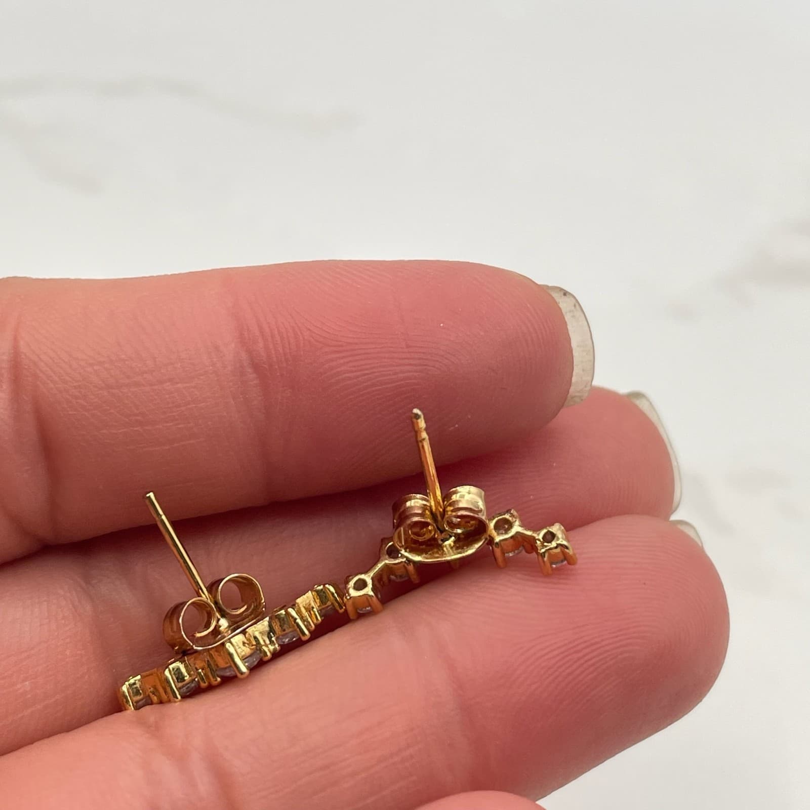 Vintage Gold Tone Cluster Climber Stud Earrings with Rhinestone Butterfly - Thumbnail 7