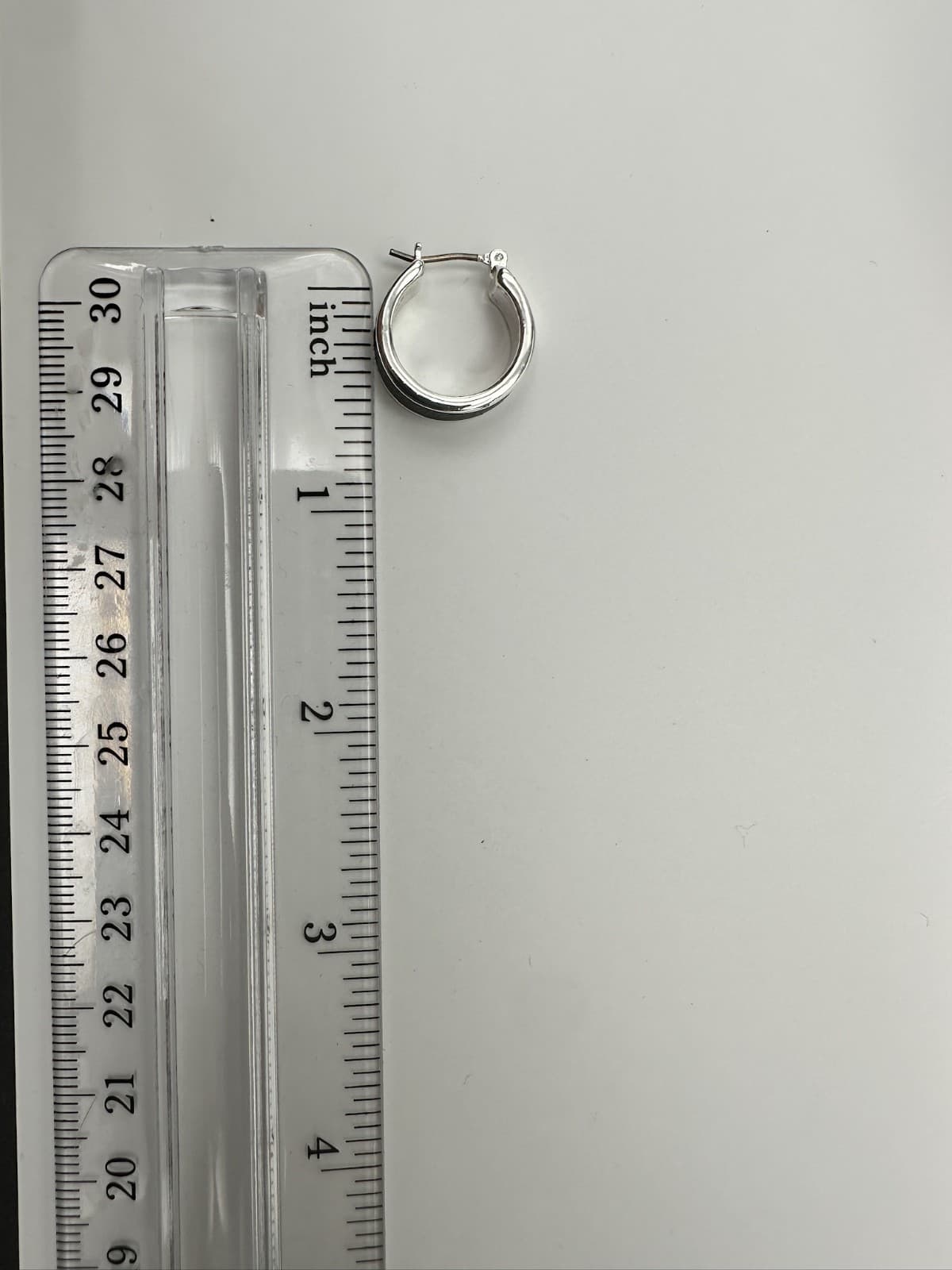 Vintage 90s Wide Hoop Earrings Silver Tone Black Leatherette Accent Women's - Thumbnail 6