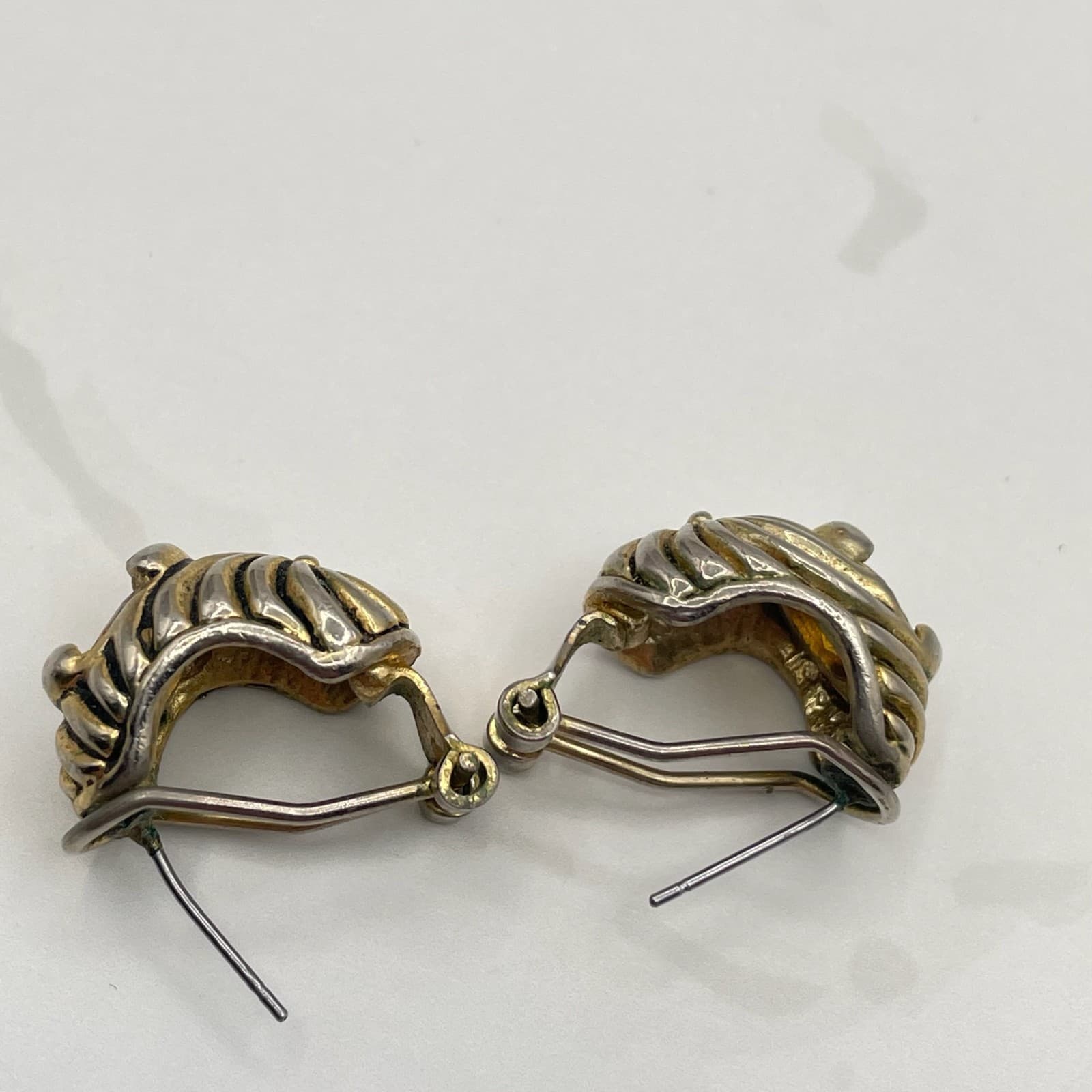 Vintage Two-Tone Citrine Style Earrings Gold Silver Tone with Amber Glass Stone - Thumbnail 8