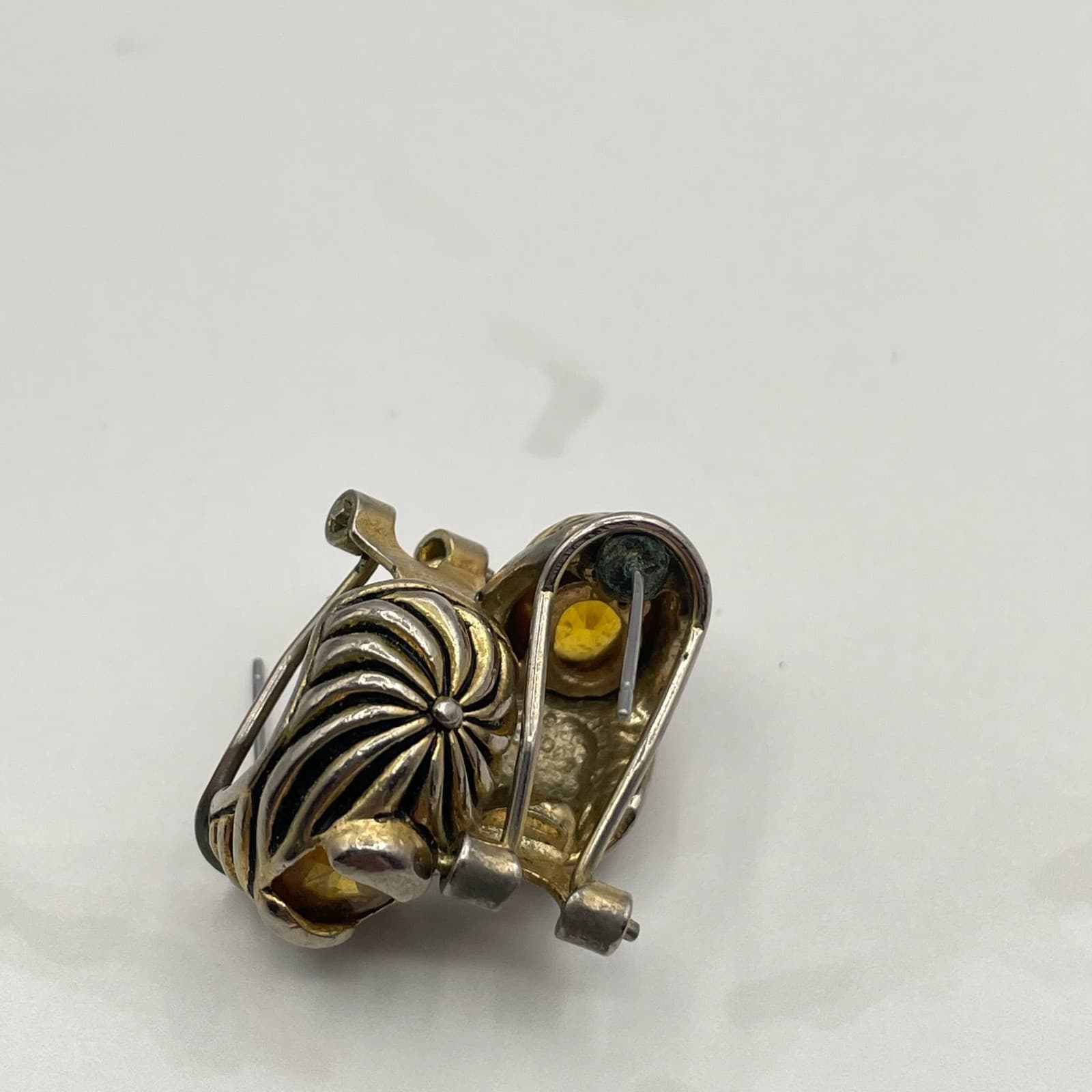 Vintage Two-Tone Citrine Style Earrings Gold Silver Tone with Amber Glass Stone - Thumbnail 12