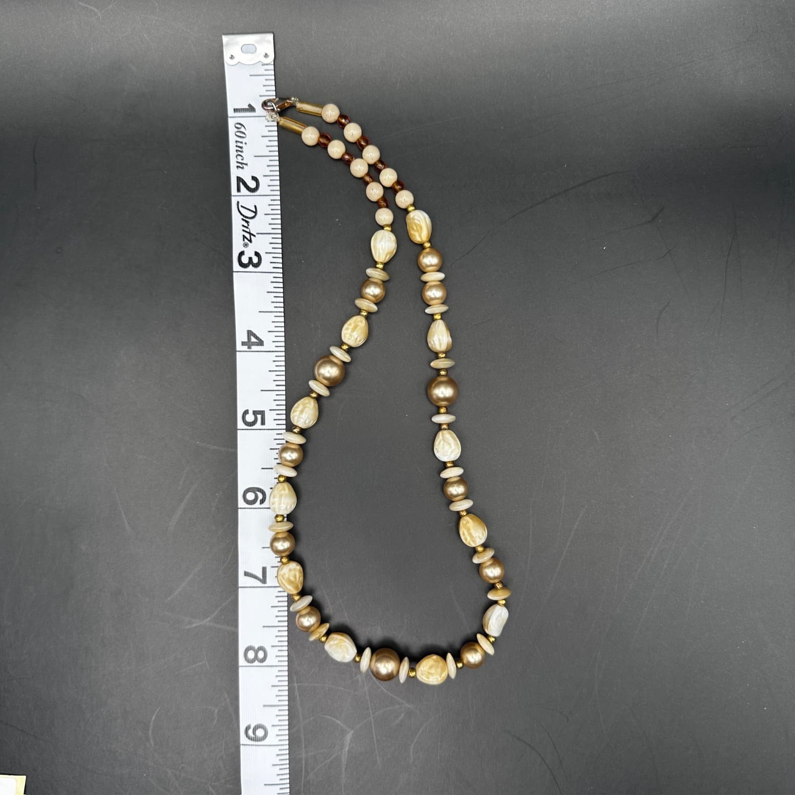 Vintage Ivory & Gold Toned Graduated Faux Pearl Statement Necklace 80s Jewelry - Thumbnail 9