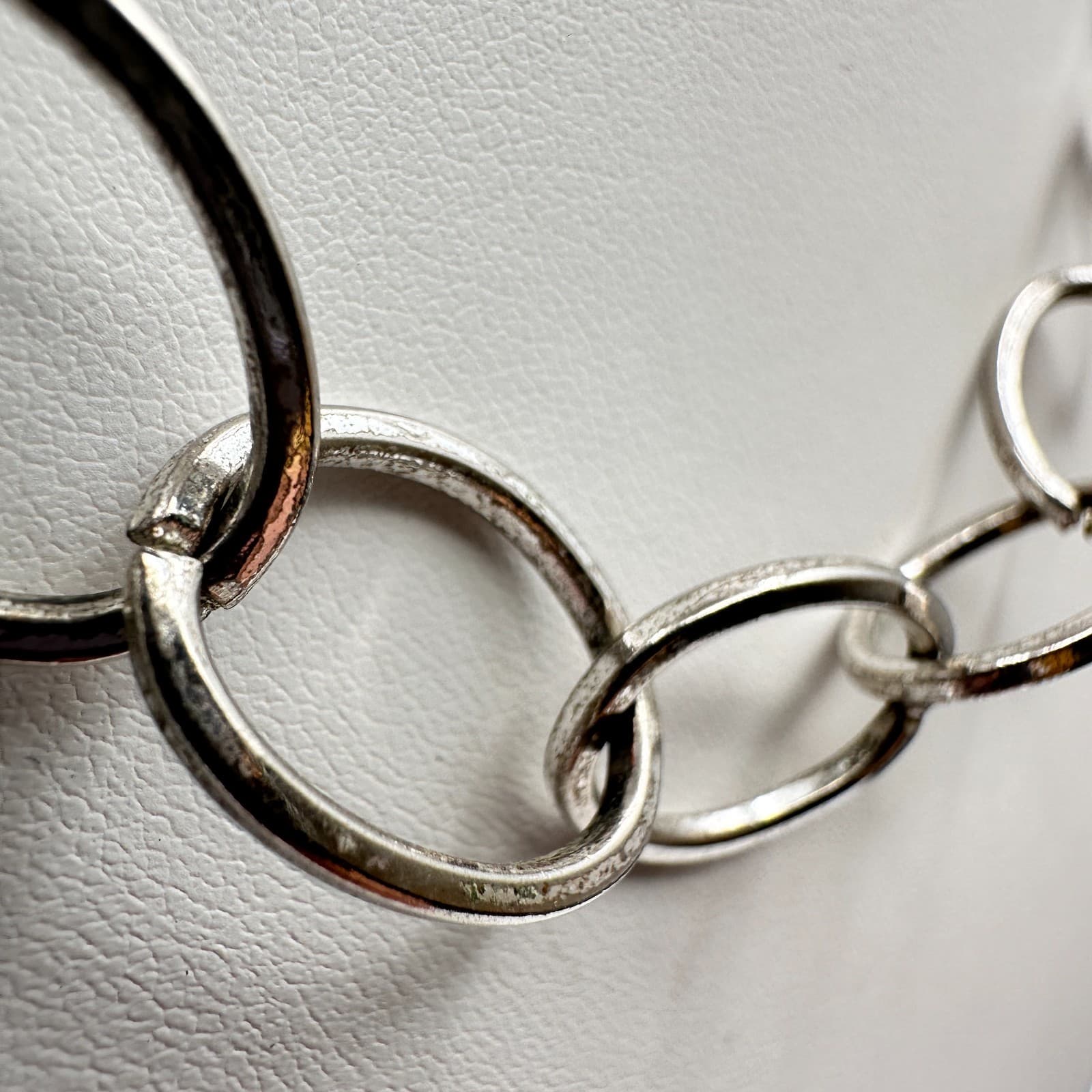 Vintage 90s NY Silver Tone Oval Link Statement Necklace Women's Classic Jewelry - Thumbnail 4