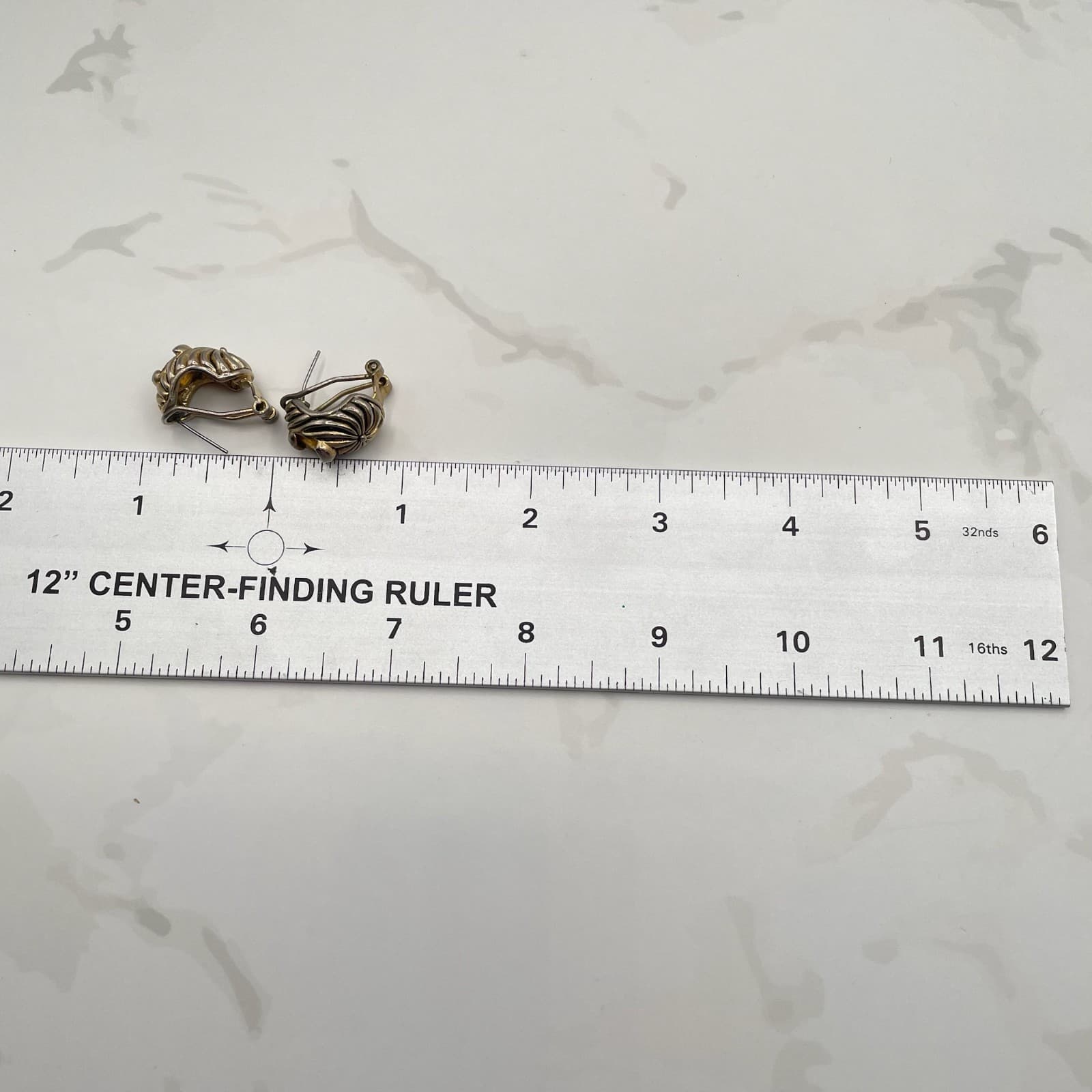 Vintage Two-Tone Citrine Style Earrings Gold Silver Tone with Amber Glass Stone - Thumbnail 3