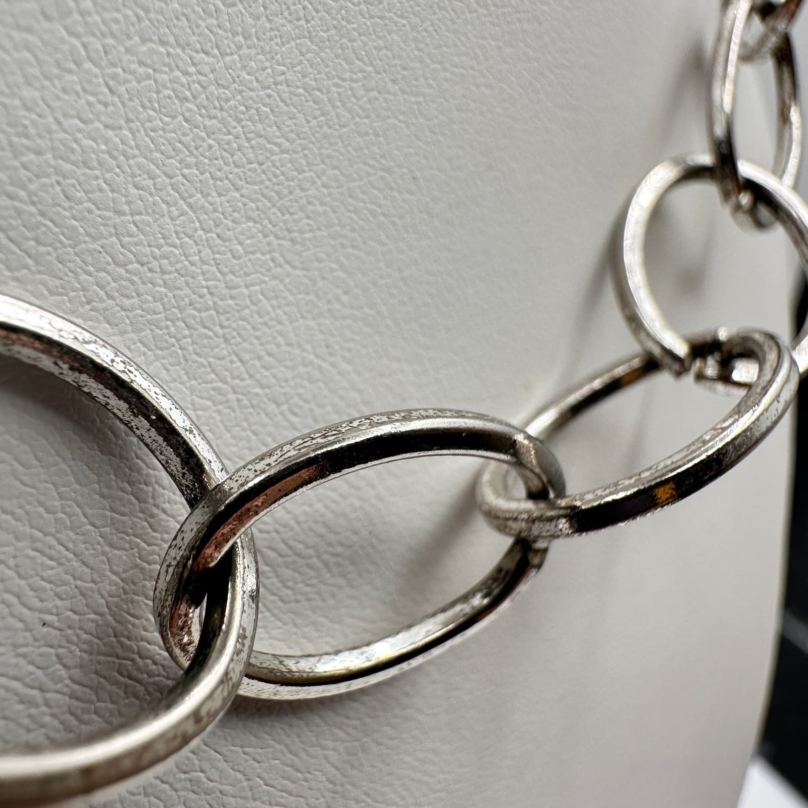 Vintage 90s NY Silver Tone Oval Link Statement Necklace Women's Classic Jewelry - Thumbnail 5