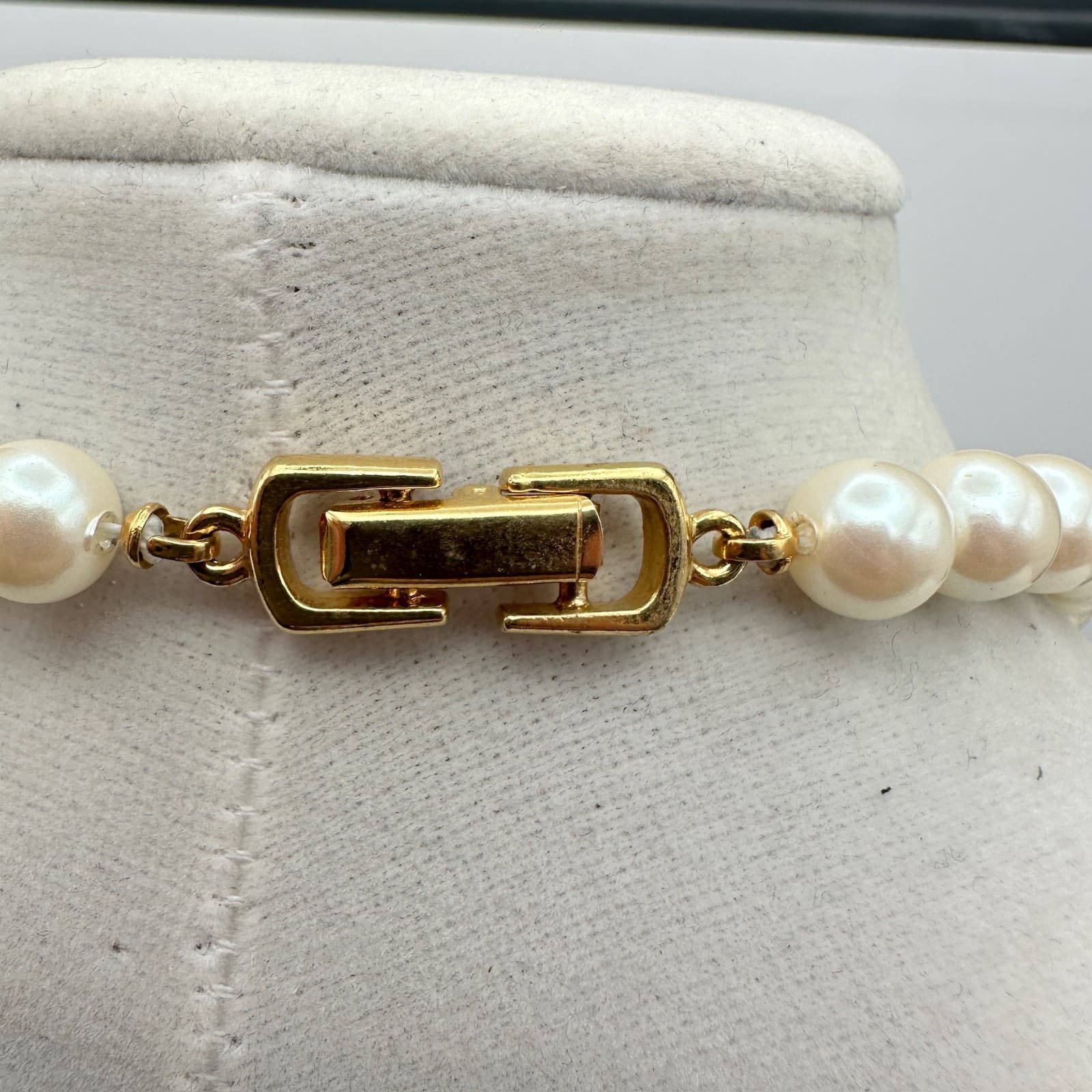 Vintage Faux Pearl Gold Tone Decorative Spacer Zirconia Bead Necklace Jewelry - Thumbnail 6