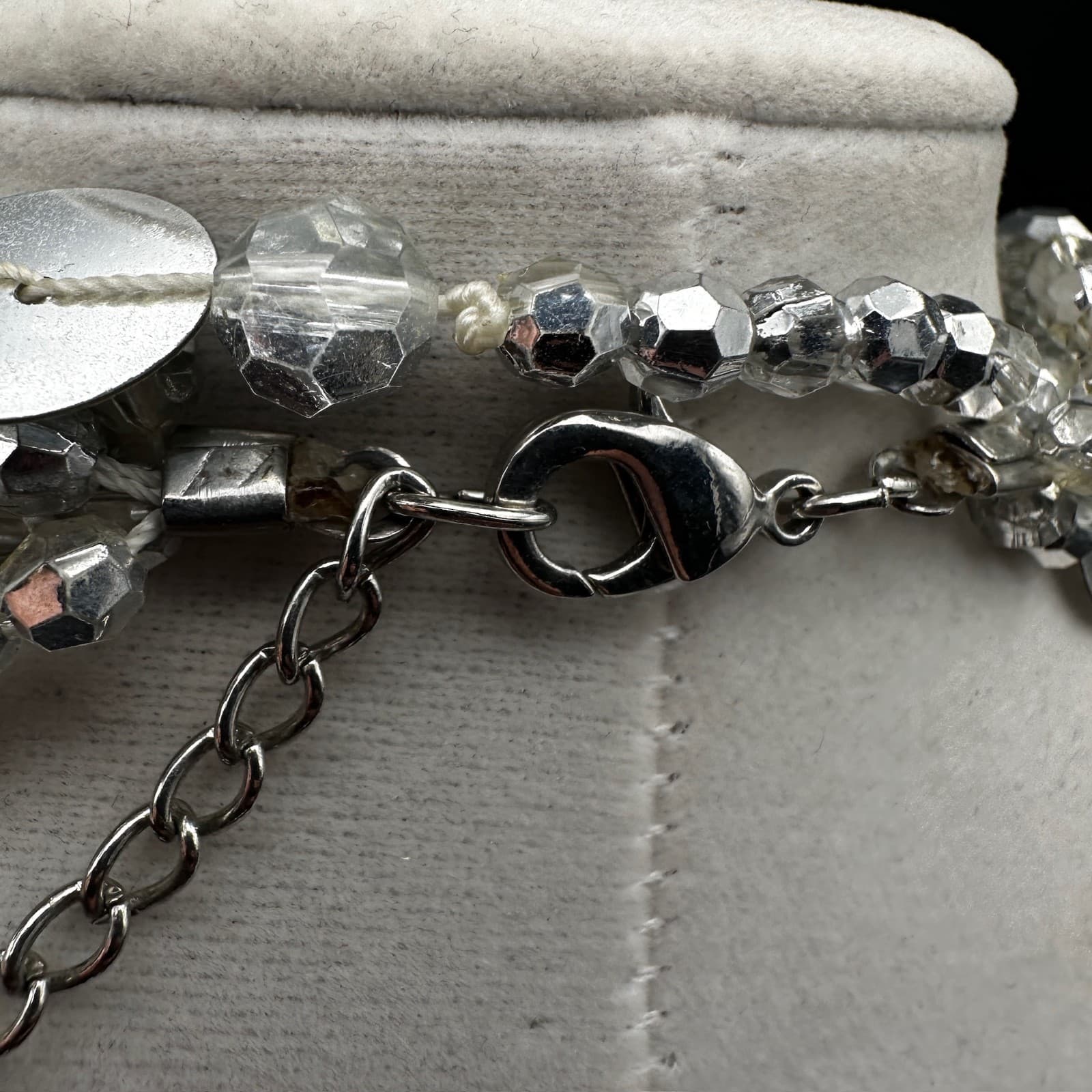 Vintage Multi Strand Necklace Silver Tone Disc Sequin Clear Bead Chunky Jewelry - Thumbnail 9