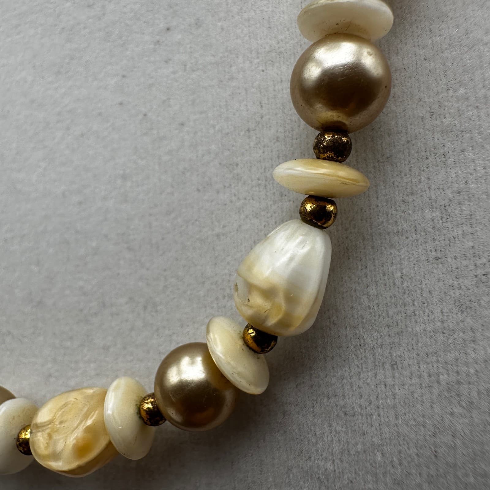 Vintage Ivory & Gold Toned Graduated Faux Pearl Statement Necklace 80s Jewelry - Thumbnail 6