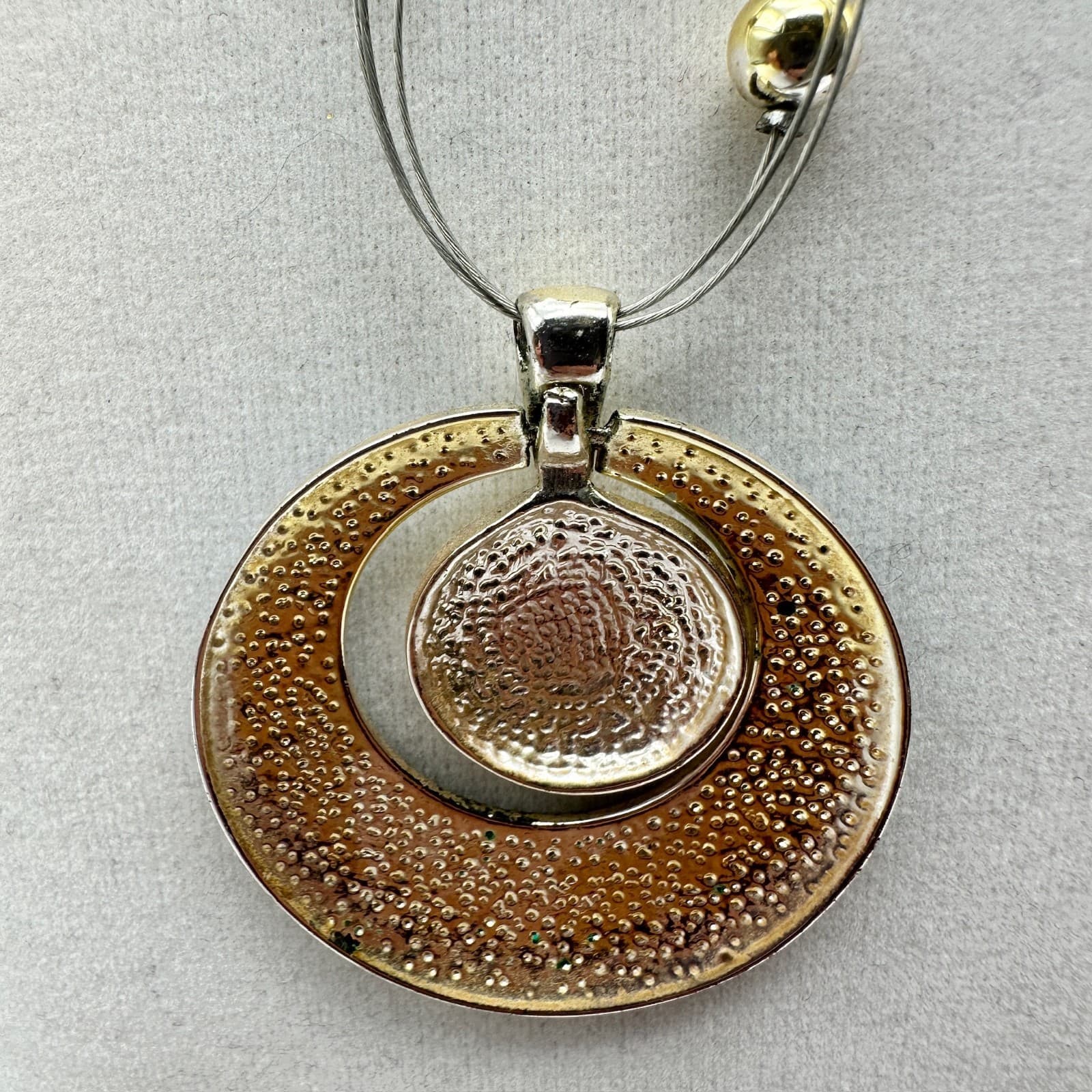 Vintage NY Gold Tone Blue Enamel Circles Multi Strand Wire Necklace Jewelry 90s - Thumbnail 8