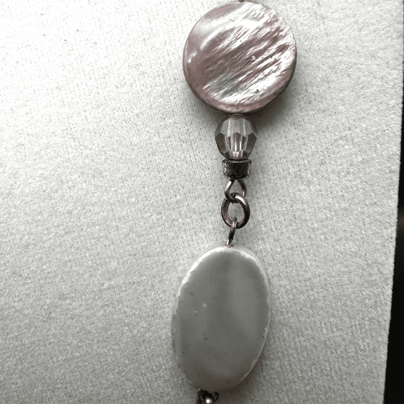 Vintage Black, White Oval Flat Necklace bead single strand statement Jewelry - Thumbnail 5