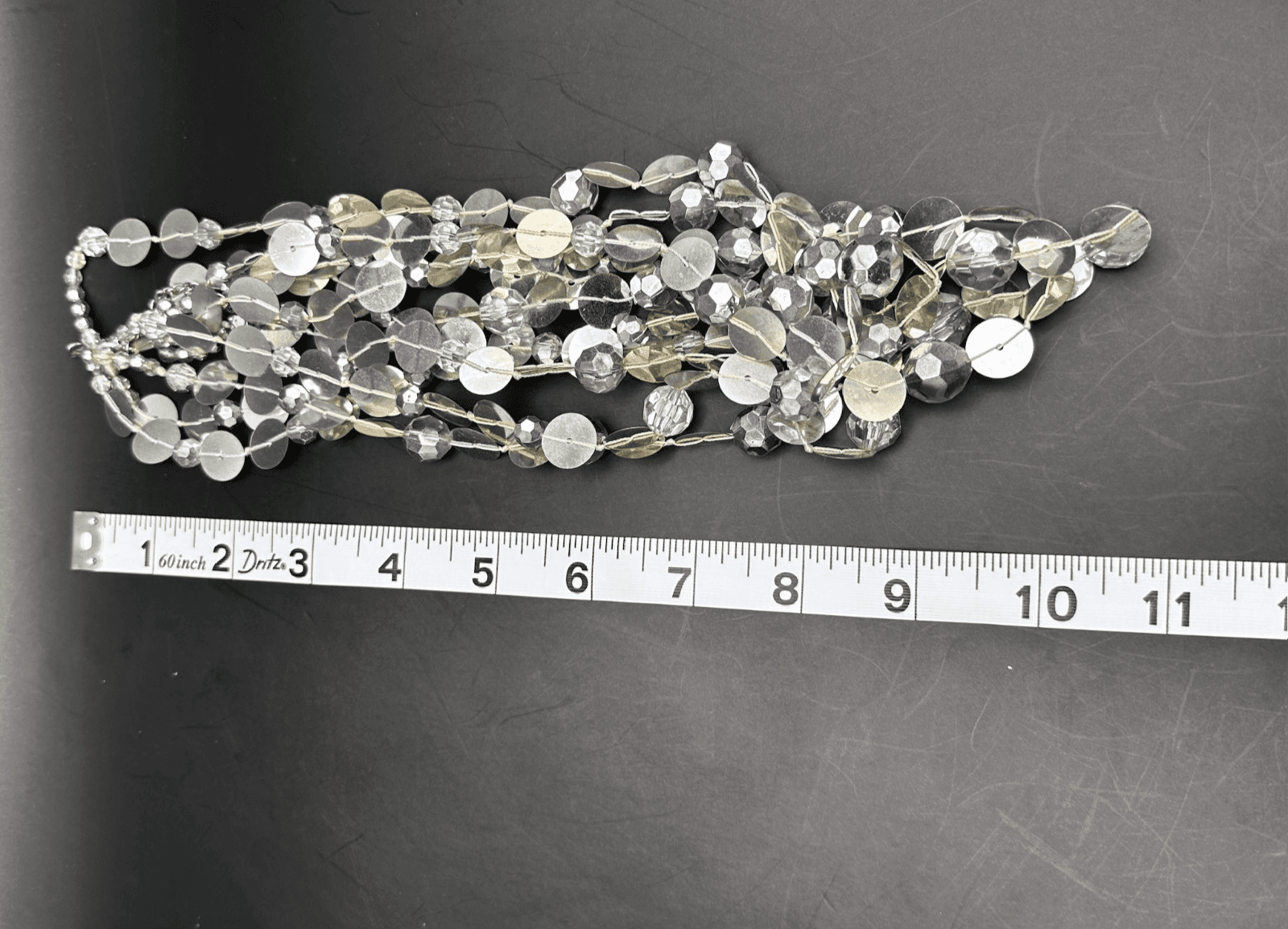 Vintage Multi Strand Necklace Silver Tone Disc Sequin Clear Bead Chunky Jewelry - Thumbnail 10