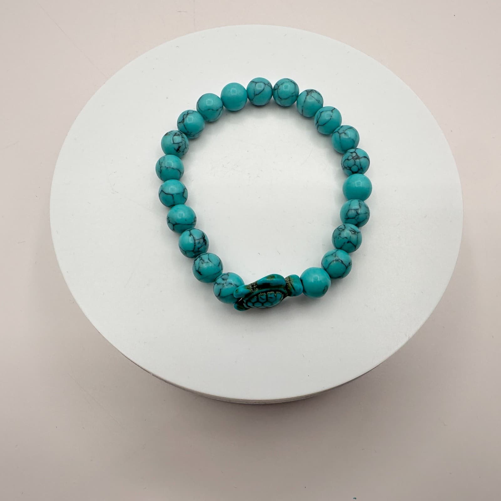 Vintage 90s Turtle Turquoise Stretch Beaded Bracelet Women's Classic Jewelry - Thumbnail 4