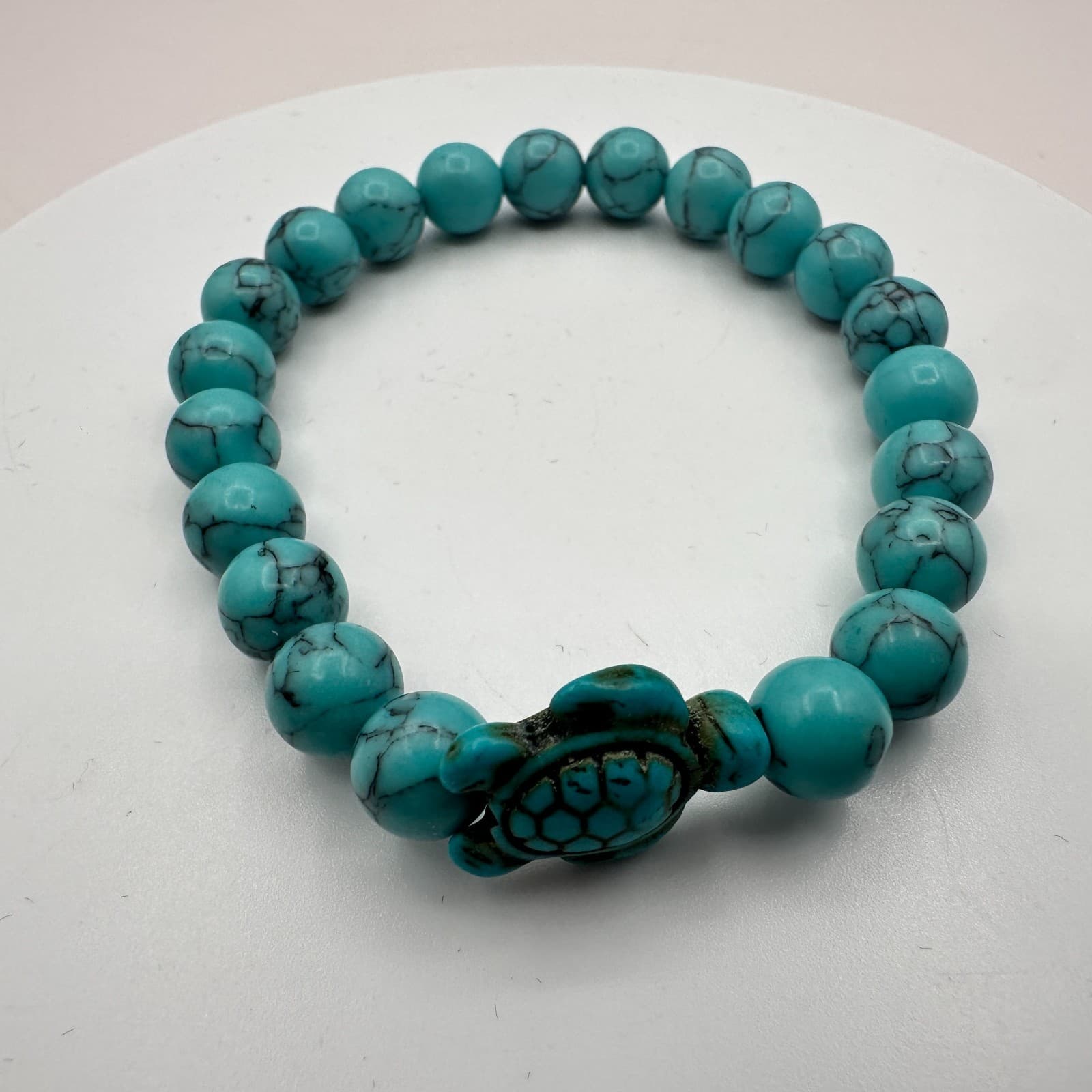 Vintage 90s Turtle Turquoise Stretch Beaded Bracelet Women's Classic Jewelry - Image 1