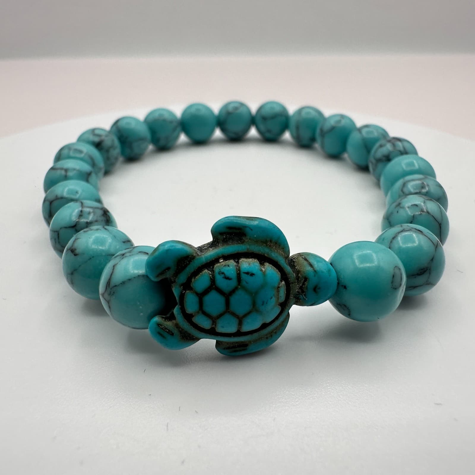 Vintage 90s Turtle Turquoise Stretch Beaded Bracelet Women's Classic Jewelry - Thumbnail 3