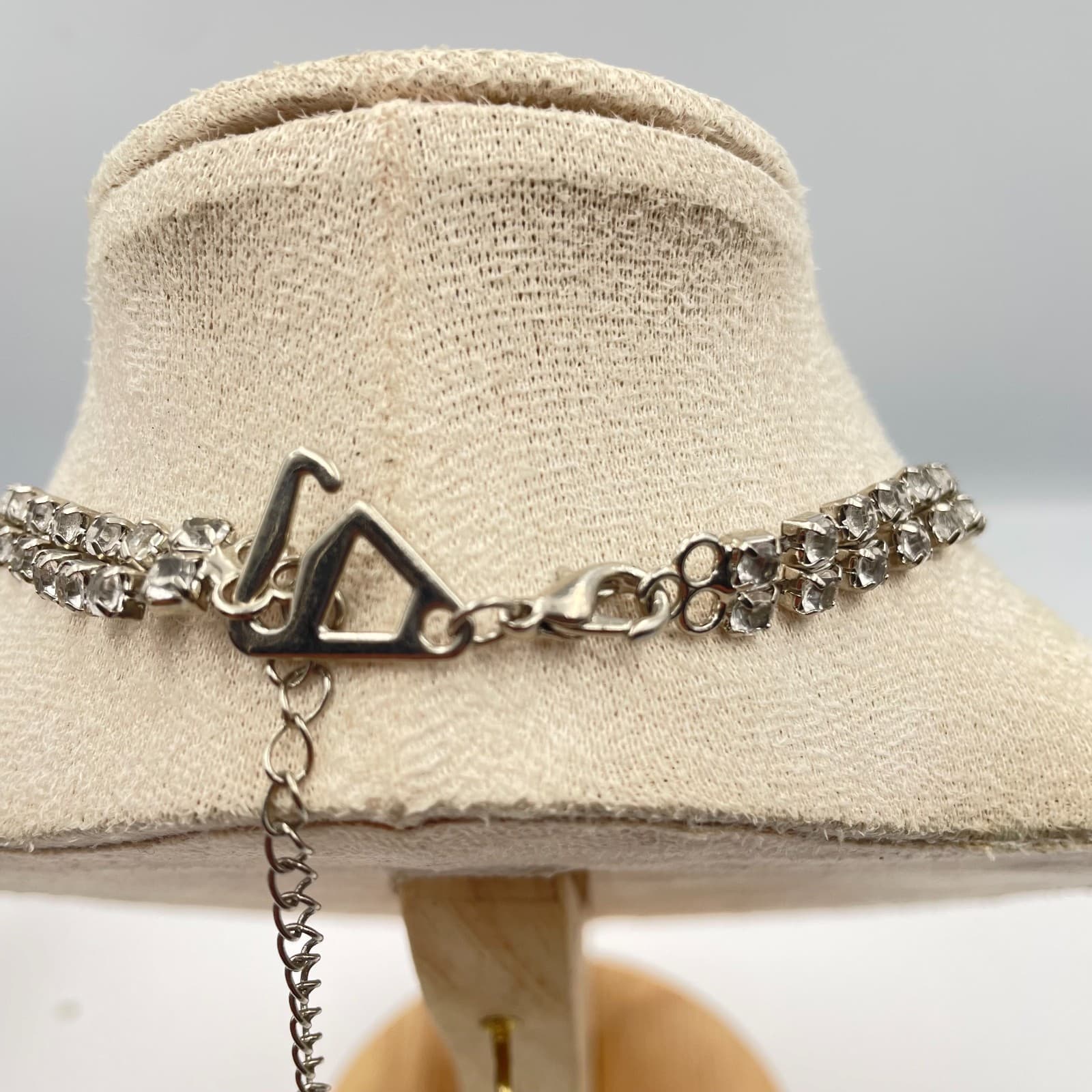 Vintage 90s SilverTone Clear Glass Double Row Rhinestone Choker Necklace Jewelry - Thumbnail 6