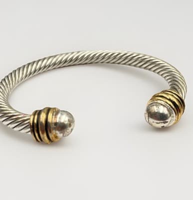 Vintage 90s Silver/Gold Tone Twisted Cable Hand Bracelet Women's Classic Jewelry - Image 1