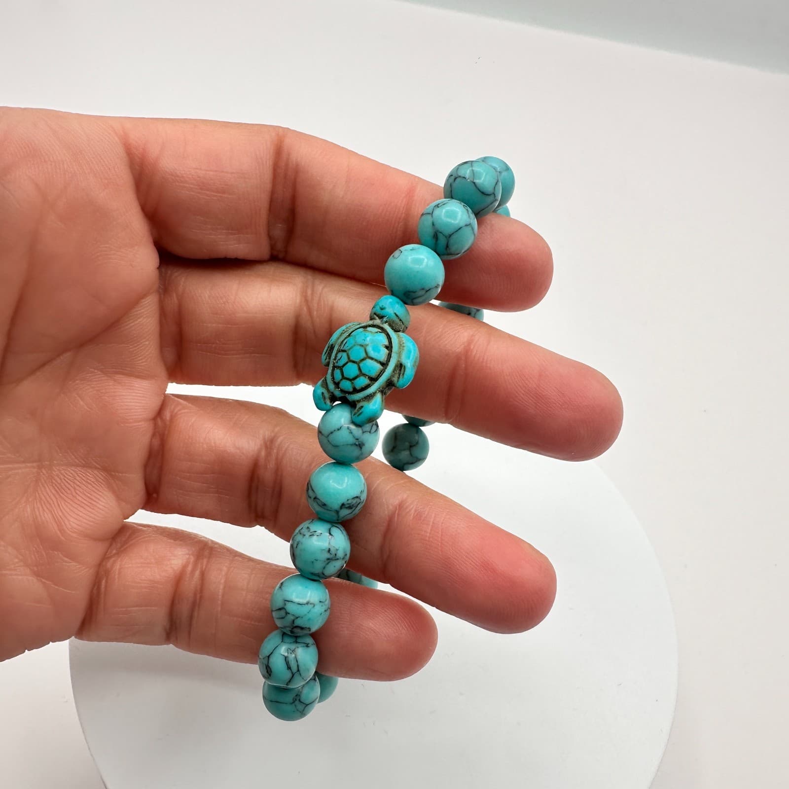 Vintage 90s Turtle Turquoise Stretch Beaded Bracelet Women's Classic Jewelry - Thumbnail 6