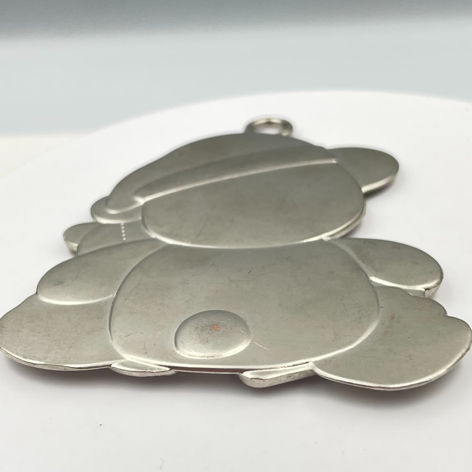 Vintage 90s Silver Tone Baby's First Christmas Pendant Teddy Bear Heart Glitter - Thumbnail 4