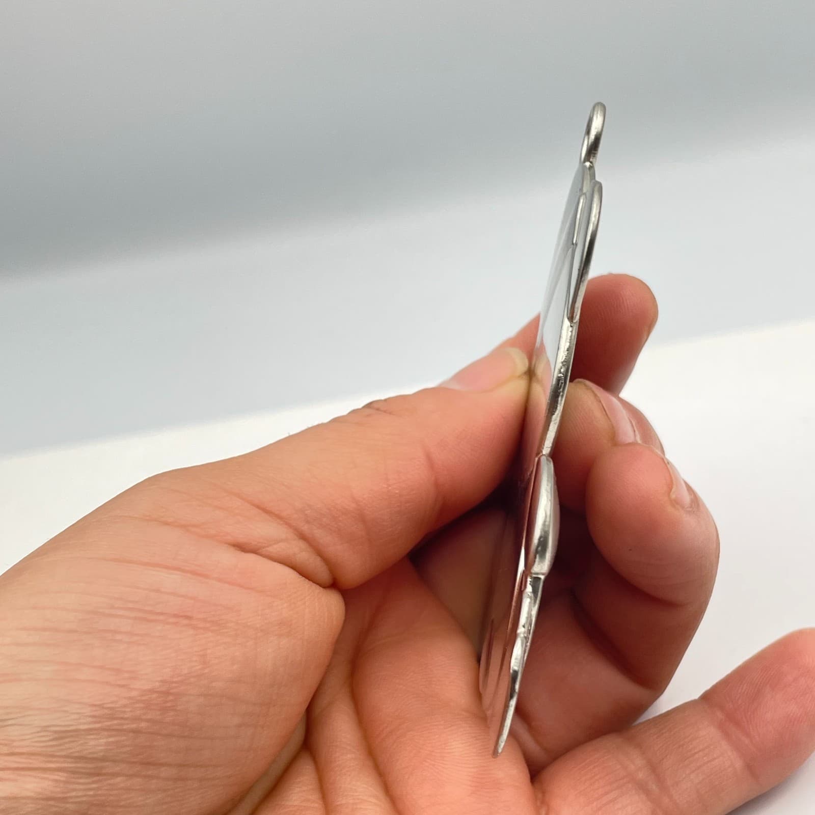 Vintage 90s Silver Tone Baby's First Christmas Pendant Teddy Bear Heart Glitter - Thumbnail 5