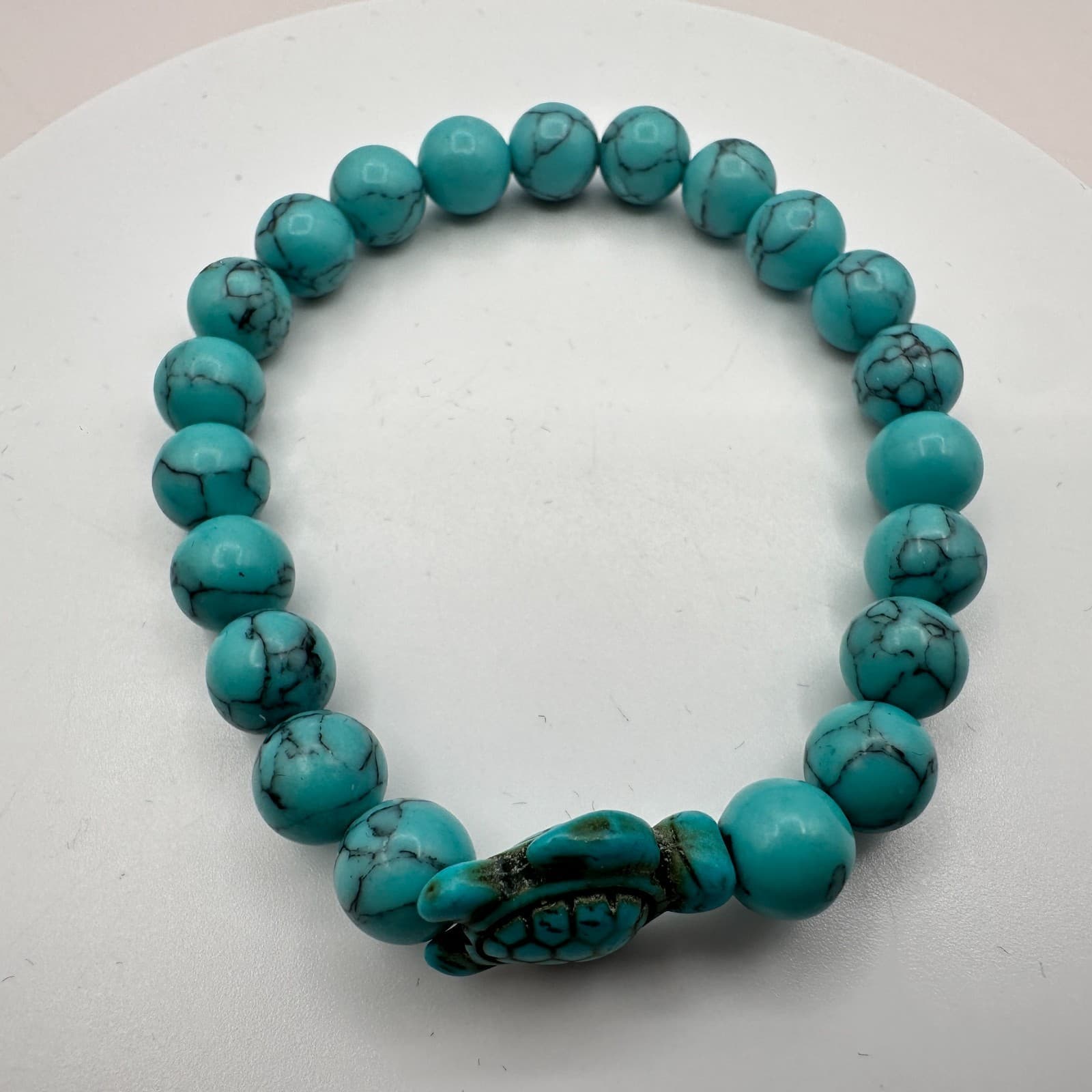 Vintage 90s Turtle Turquoise Stretch Beaded Bracelet Women's Classic Jewelry - Thumbnail 5