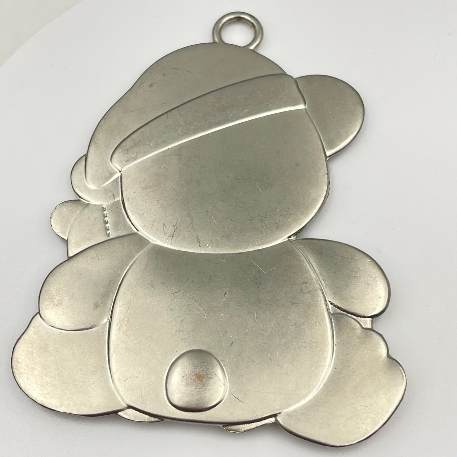 Vintage 90s Silver Tone Baby's First Christmas Pendant Teddy Bear Heart Glitter - Thumbnail 3