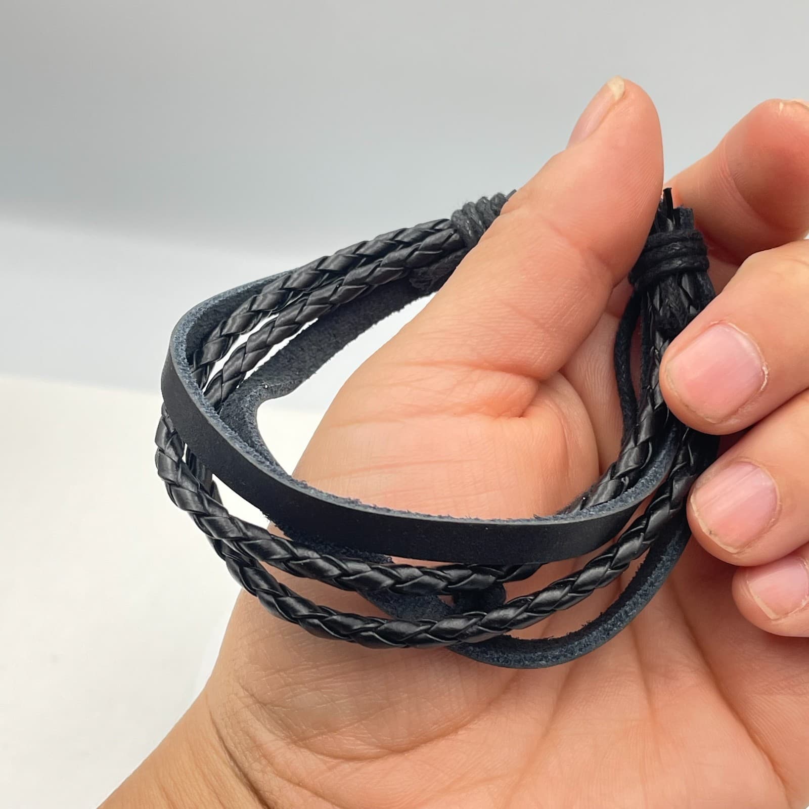 Vintage Y2K Black Multi-Layer Faux Leather Wrap Bracelet Braided Cord Jewelry - Thumbnail 6