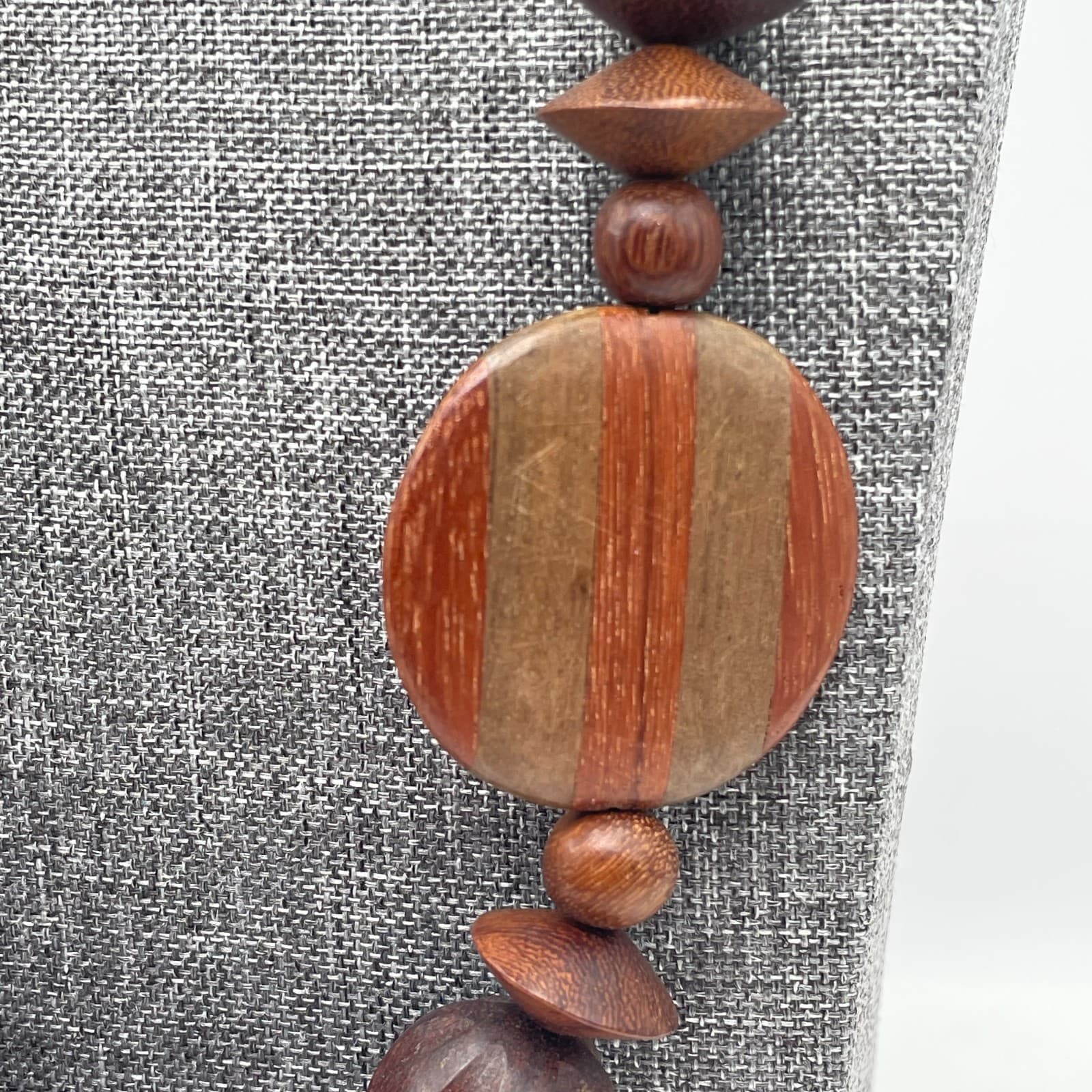 Vintage 90s Silver Tone Chunky Wooden Beaded Necklace Ethnic Women's Jewelry - Thumbnail 4