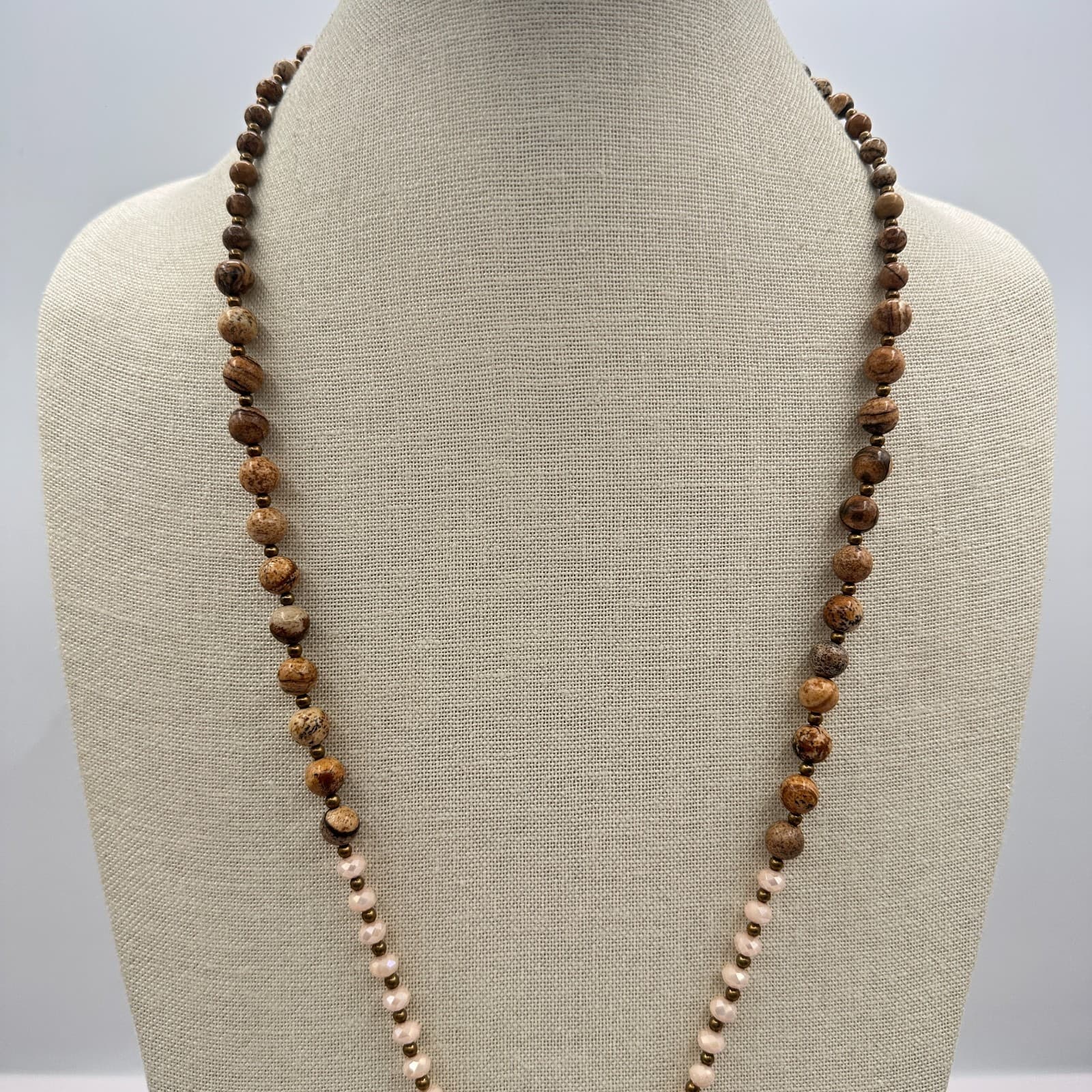 Vintage 80s Bronze Chain Tassel Pendant Sophisticated Multi Bead Strand - Thumbnail 5