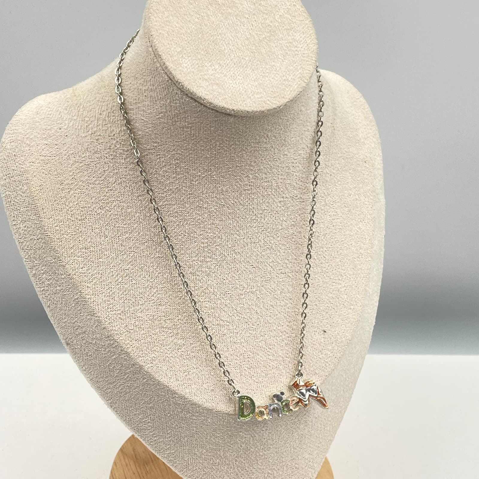 Vintage 90s Disney Dance SilverTone Glitter Enamel Mickey Mouse Necklace Jewelry - Thumbnail 5