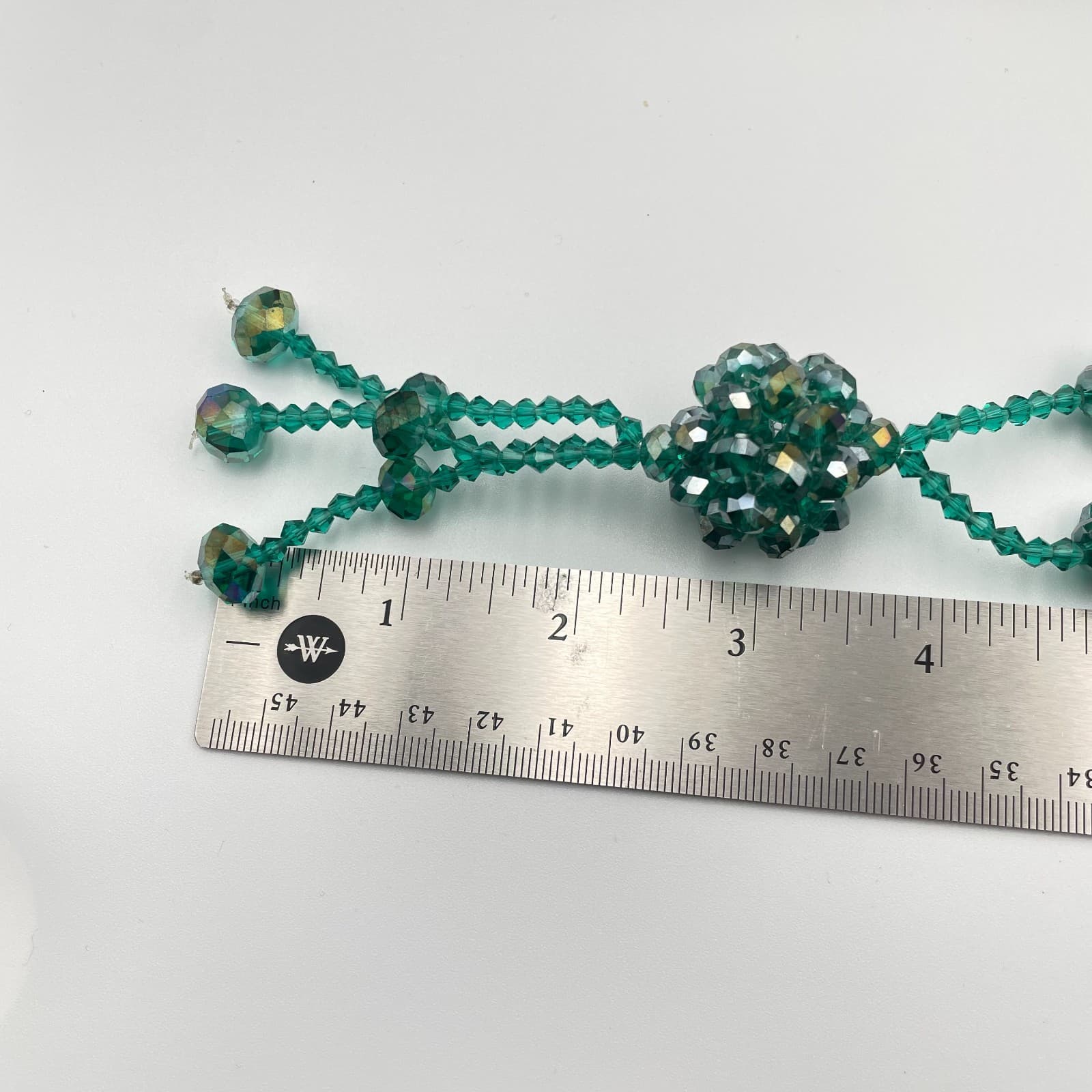 Vintage 90s Faceted Green Glass Beaded Tassel Necklace Boho Statement Jewelry - Thumbnail 9