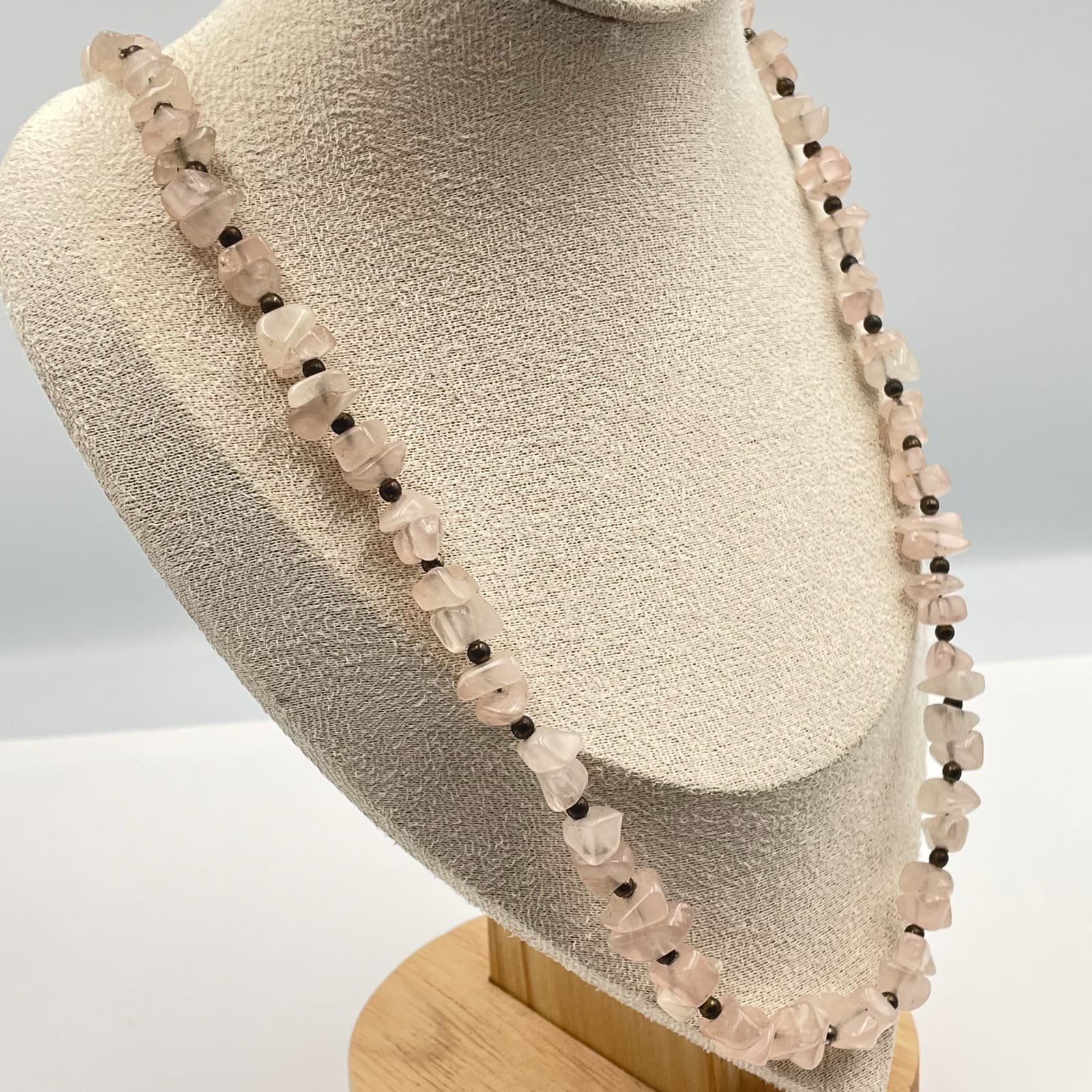 Vintage 80s Rose Quartz Style Pink Stone Chip Necklace Boho Classic Jewelry - Thumbnail 6