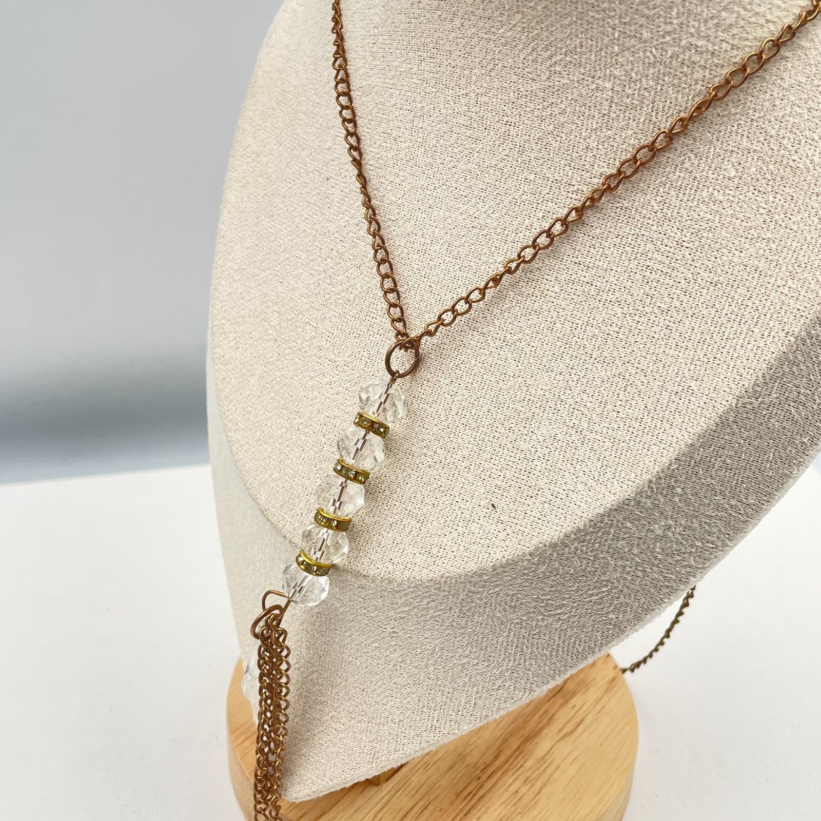 Vintage 90s Y2K Bronze Tone Glass Bead Tassel Pendant Necklace Boho Jewelry - Thumbnail 4