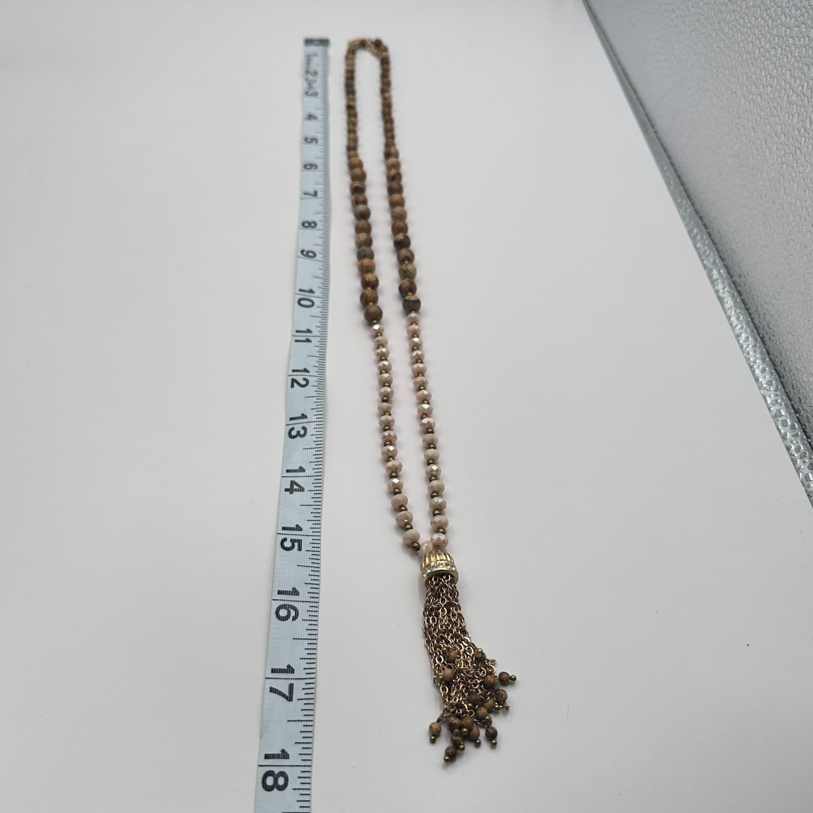 Vintage 80s Bronze Chain Tassel Pendant Sophisticated Multi Bead Strand - Thumbnail 8