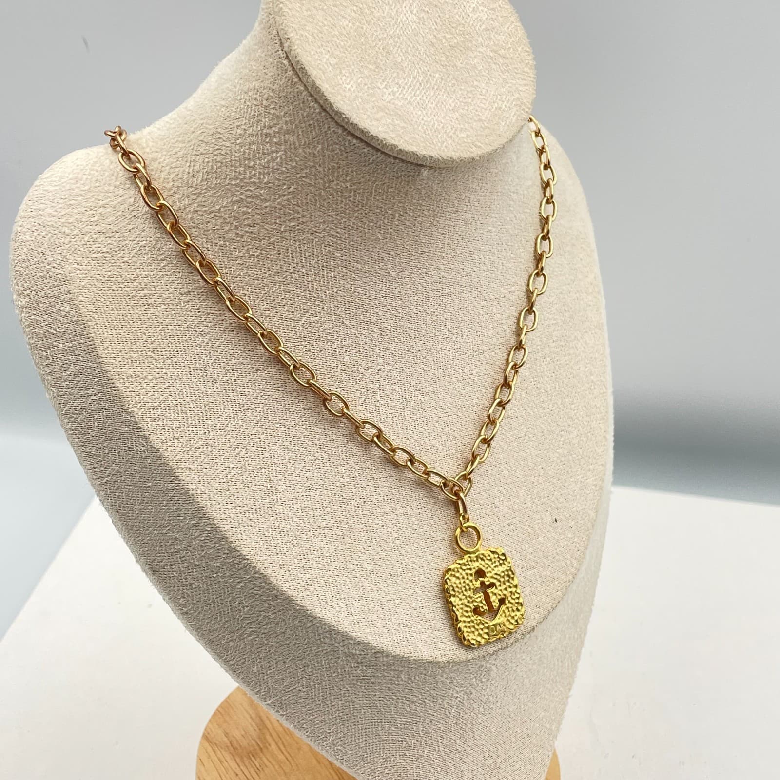 Vintage 90s Anne Klein Gold Tone Red Enamel Anchor Pendant Necklace Nautical - Thumbnail 6