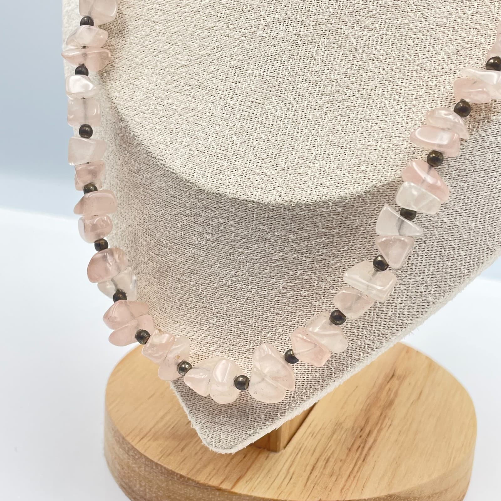 Vintage 80s Rose Quartz Style Pink Stone Chip Necklace Boho Classic Jewelry - Thumbnail 5