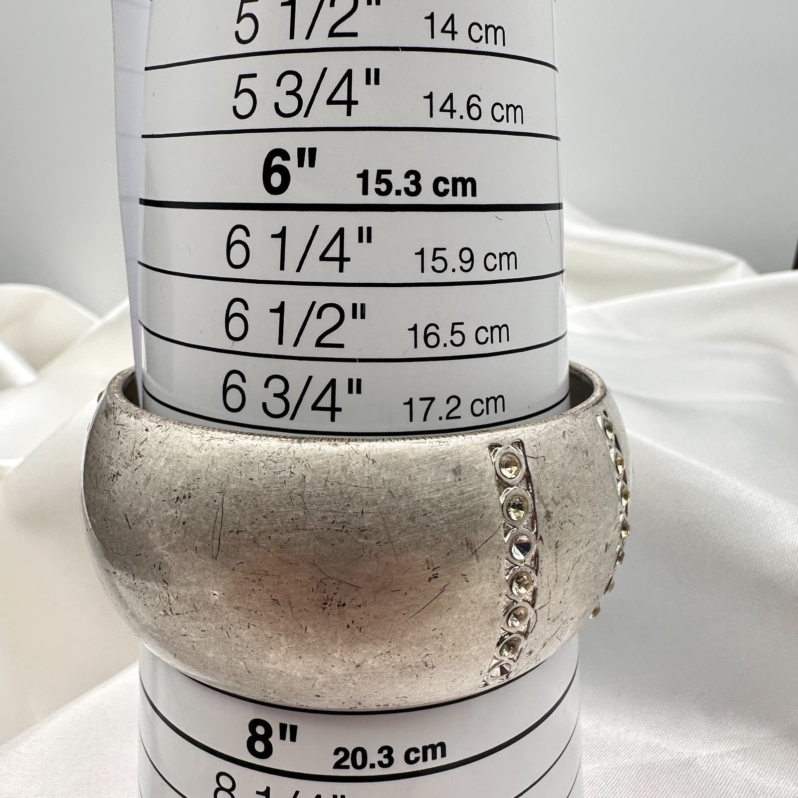 Vintage 90s Silver Tone Chunky Bracelet Clear Rhinestone Women's Classic Jewelry - Thumbnail 10