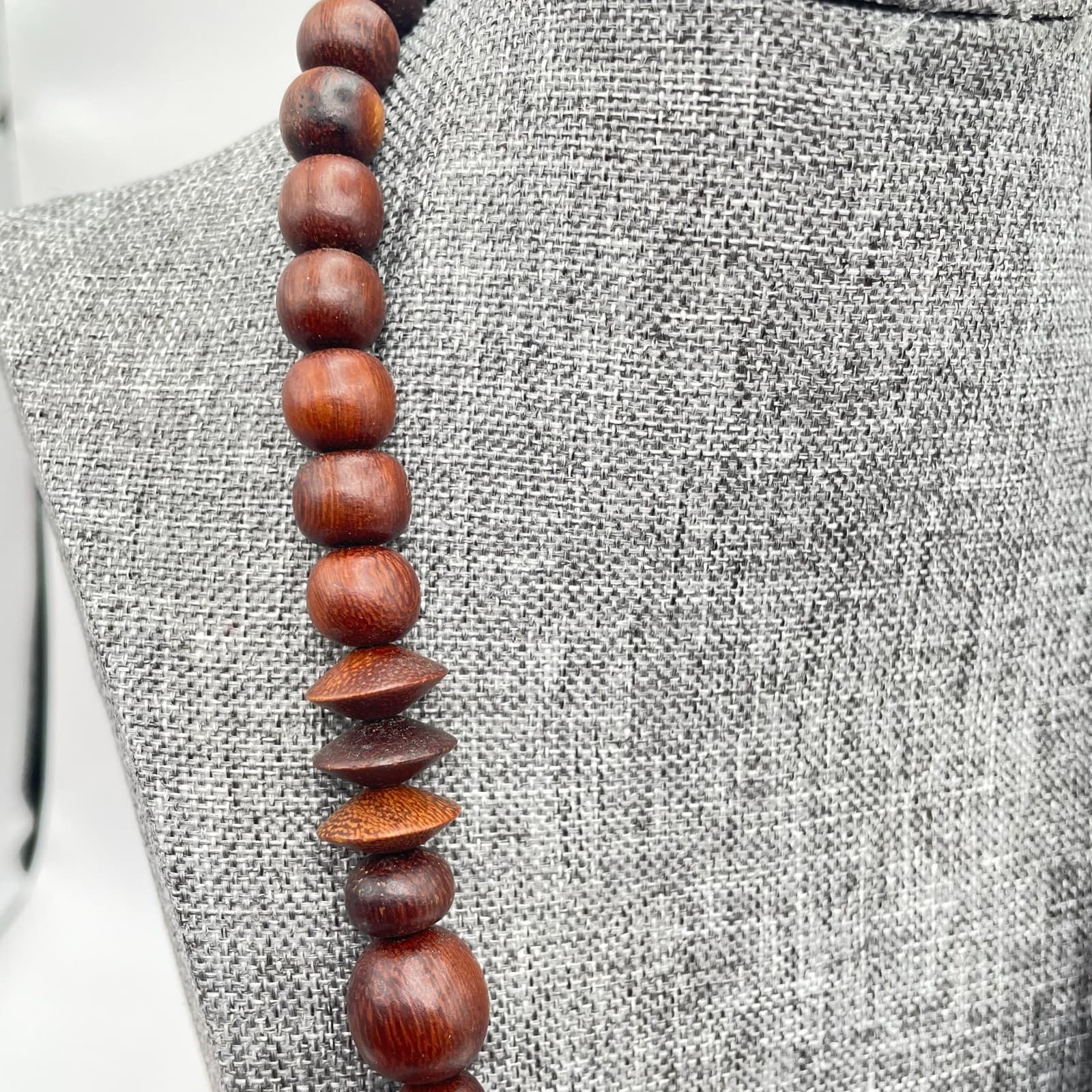 Vintage 90s Silver Tone Chunky Wooden Beaded Necklace Ethnic Women's Jewelry - Thumbnail 7