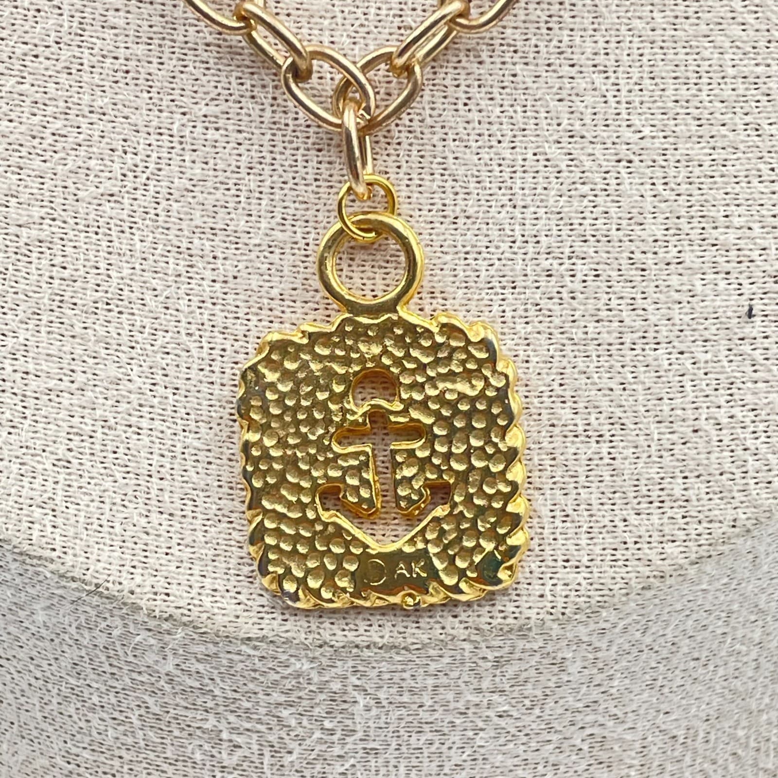 Vintage 90s Anne Klein Gold Tone Red Enamel Anchor Pendant Necklace Nautical - Thumbnail 4