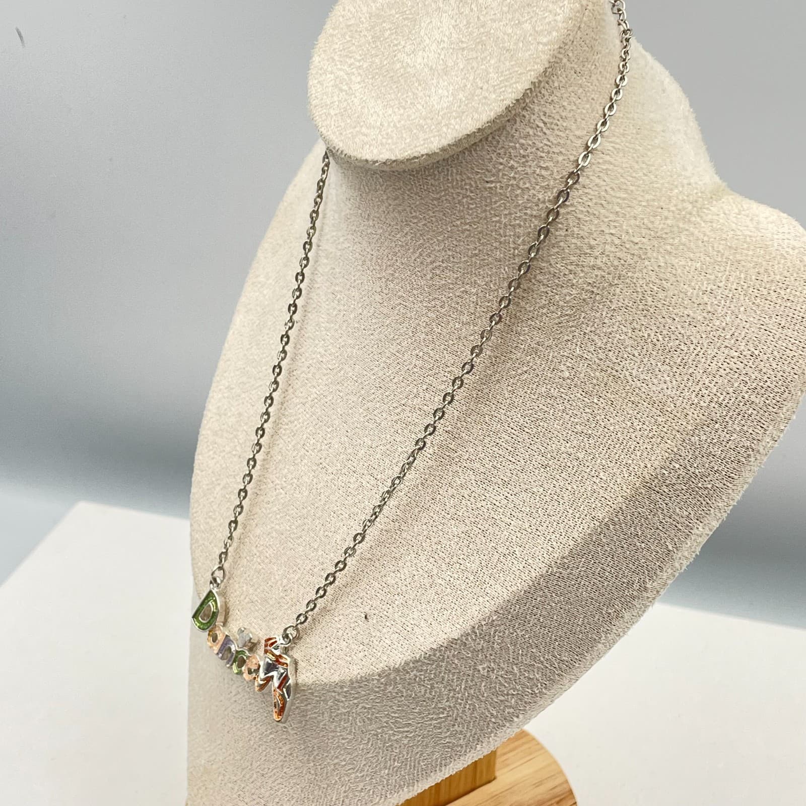 Vintage 90s Disney Dance SilverTone Glitter Enamel Mickey Mouse Necklace Jewelry - Thumbnail 6