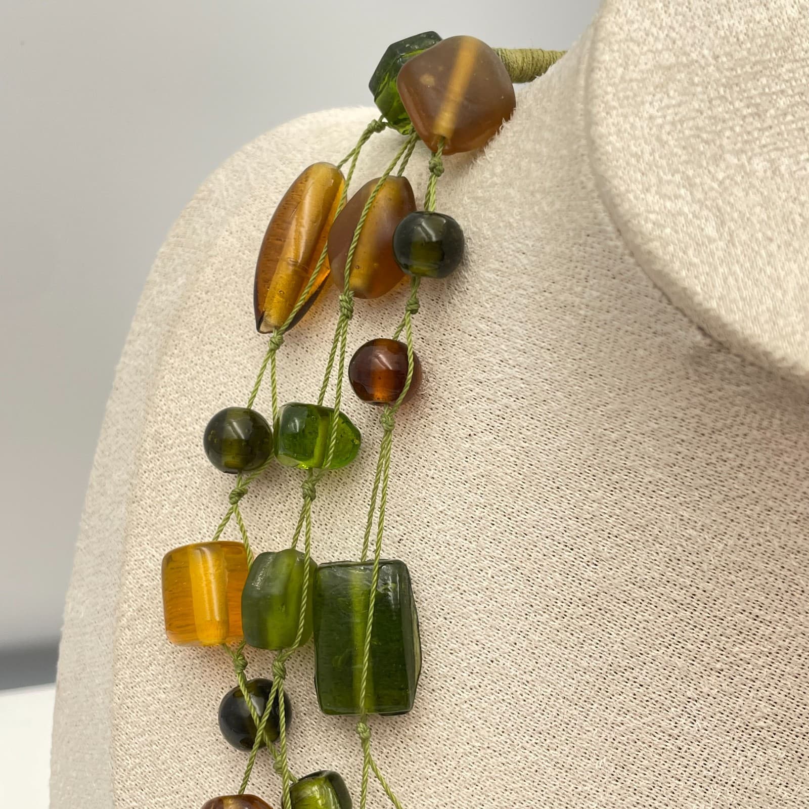 Vintage Y2K Boho Chunky Glass Bead Multi-Strand Earth Tones Women's Necklace - Thumbnail 7