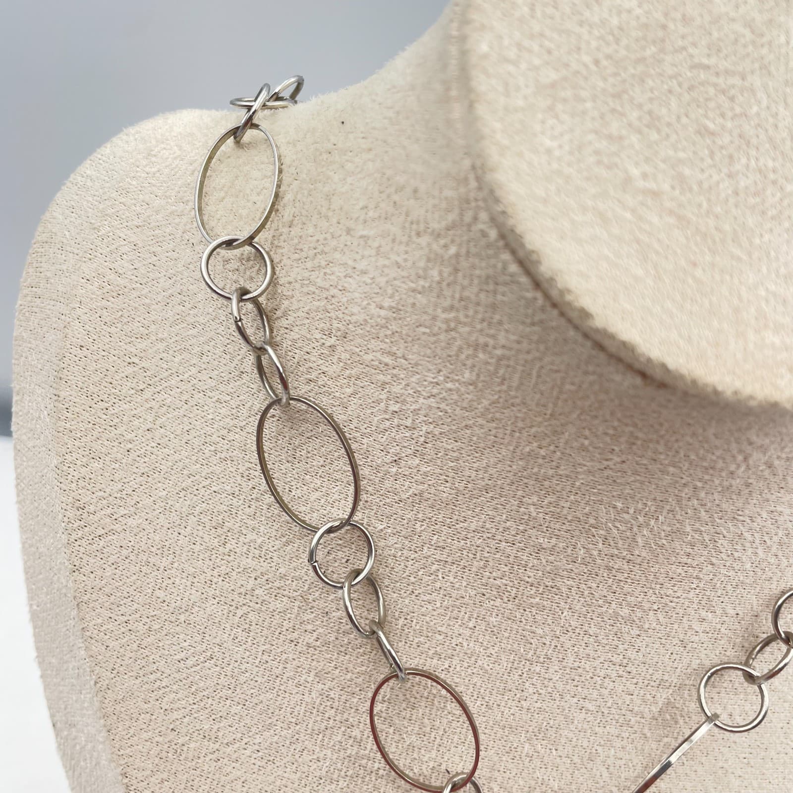 Vintage Y2K Silver Tone Oval Link Chain Blue Heart Pendant Necklace Jewelry - Thumbnail 4