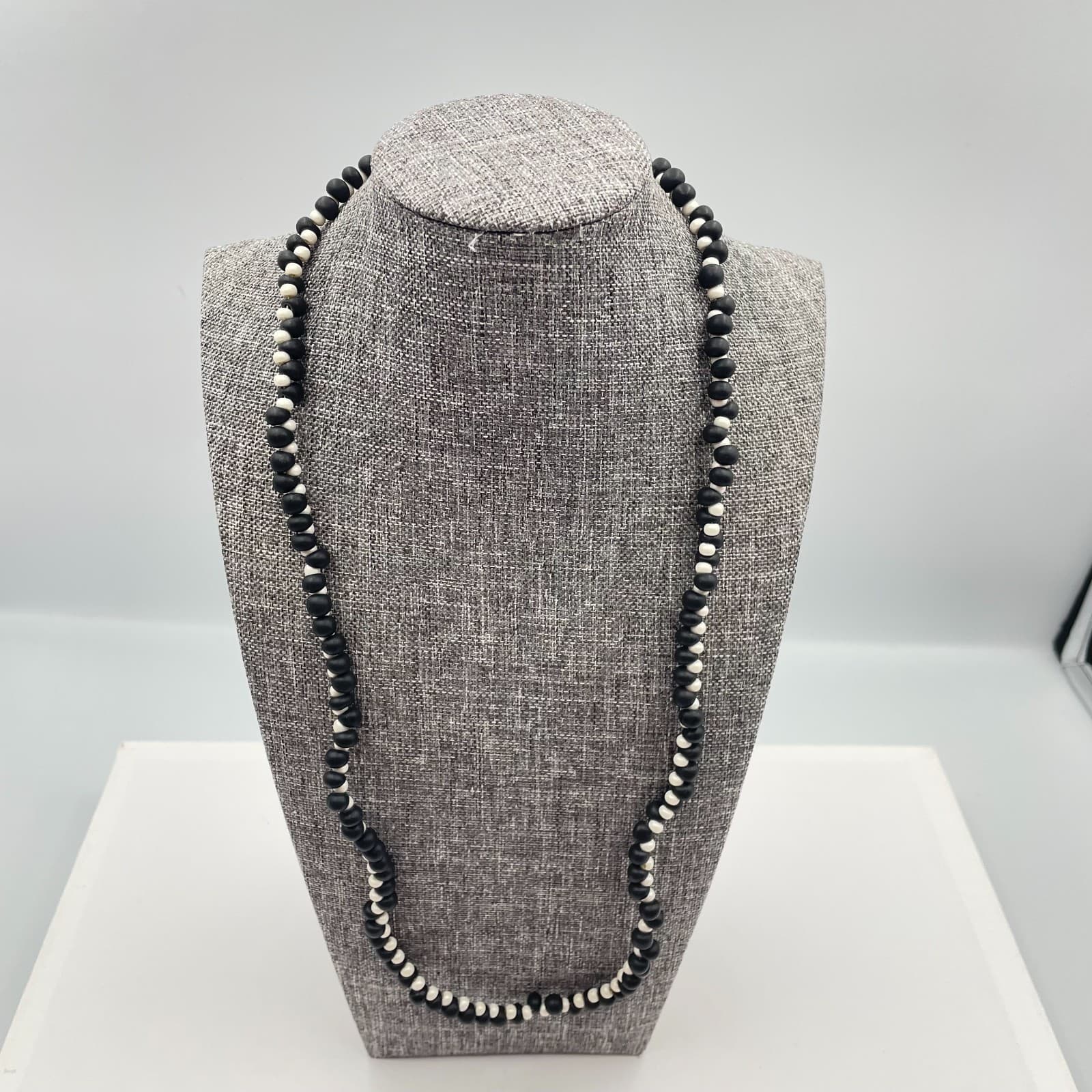 Vintage 90s Y2K Black White Matte Bead Necklace Boho Women's Classic Jewelry - Image 1